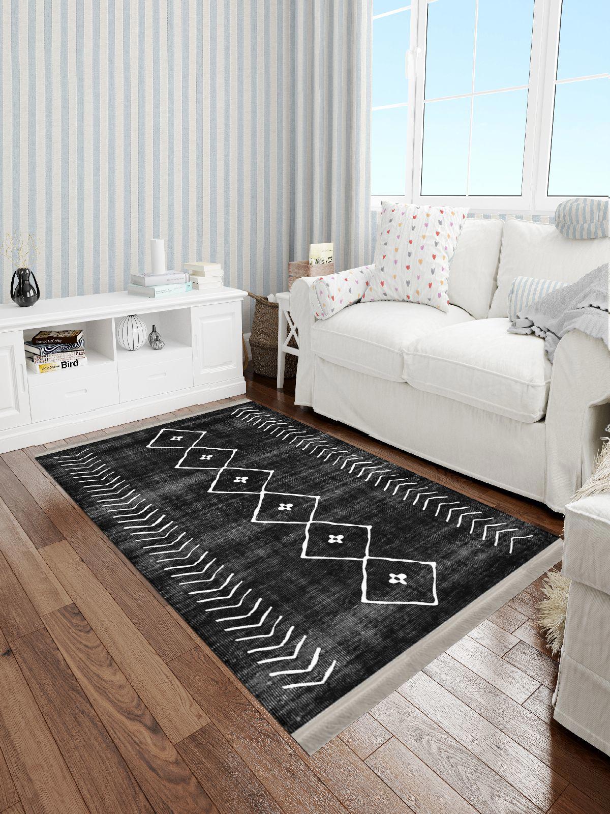 Enbe Collection E-OT4104B Krem 5 mm Pamuk Antibakteriyel Yıkanabilir Orta Kaymaz Dot Taban Dikdörtgen Makine Dokuma Oturma Odası Halısı 80x120 cm