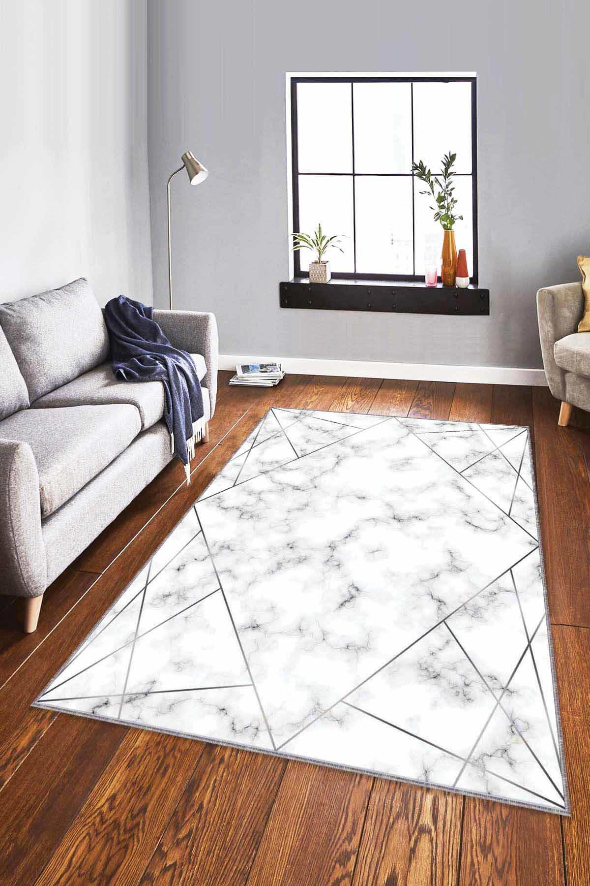 Viva Home RV027 Gri 7 mm Mikropolyester Antibakteriyel Yıkanabilir Kalın Kaymaz Lateks Taban Dikdörtgen Makine Dokuma Salon Halısı