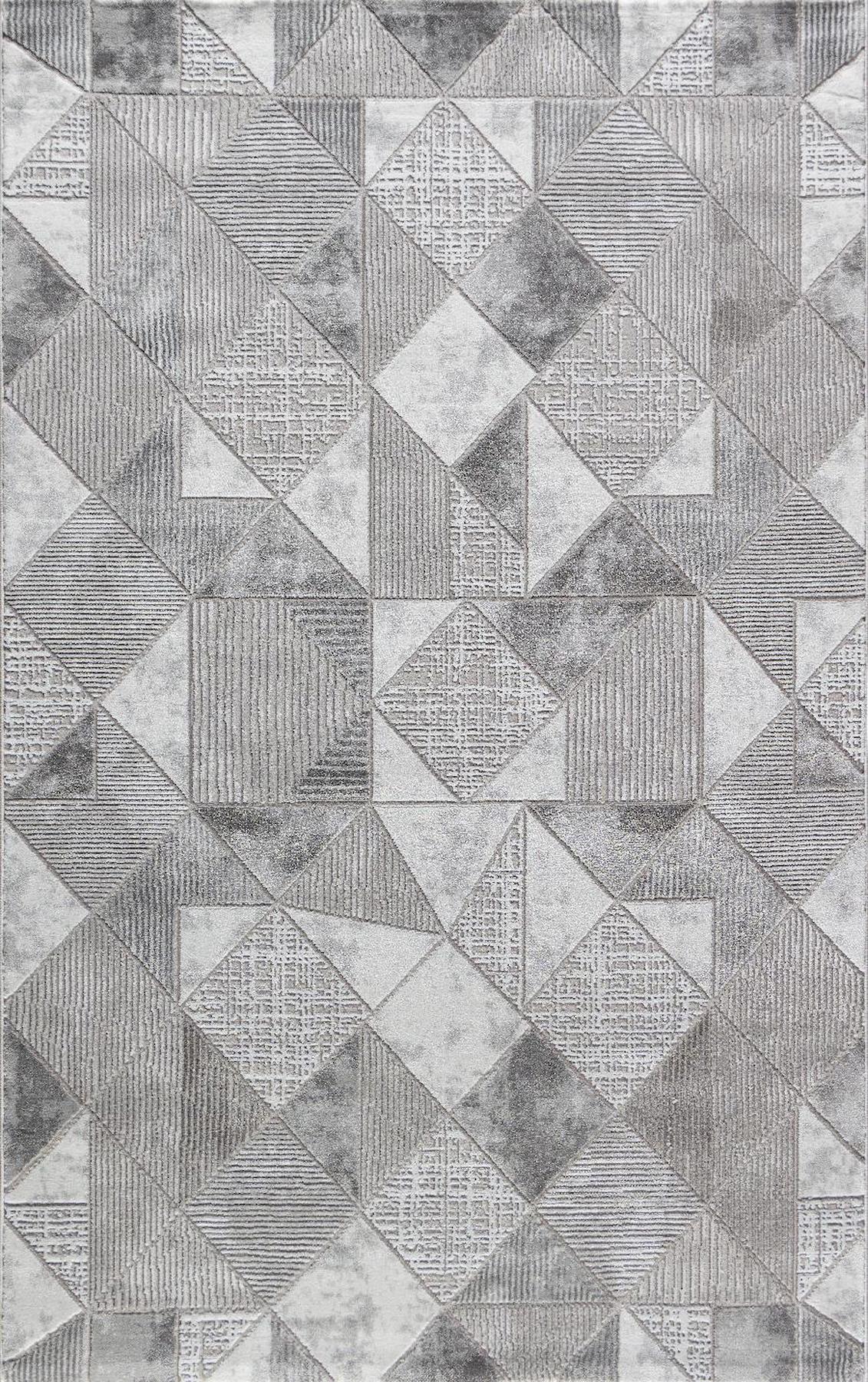 Padişah Vera T0062 Gri 9 mm Akrilik Toz Tutmaz Yıkanabilir İnce Kaymaz Geometrik Dikdörtgen Makine Dokuma Salon Halısı 200x290 cm