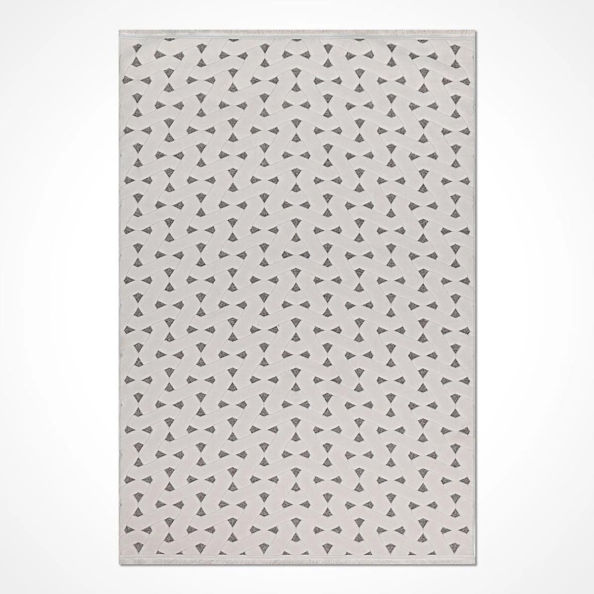 Crea Halı Havai HP01 Krem 7 mm Polyester Antibakteriyel Yıkanabilir Orta Geometrik Dikdörtgen Makine Dokuma Salon Halısı 120x180 cm