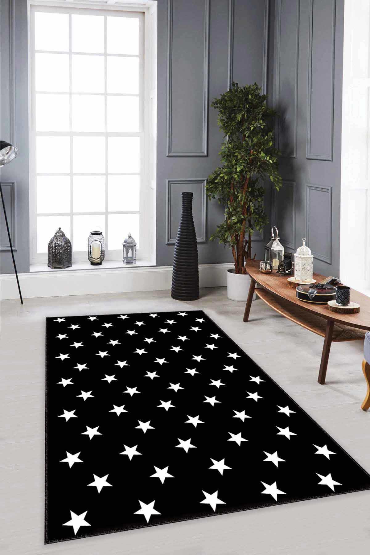 Viva Home YLD03 Siyah 7 mm Mikropolyester Toz Tutmaz Yıkanabilir İnce Kaymaz Lateks Taban Dikdörtgen Makine Dokuma Salon Halısı 100x300 cm