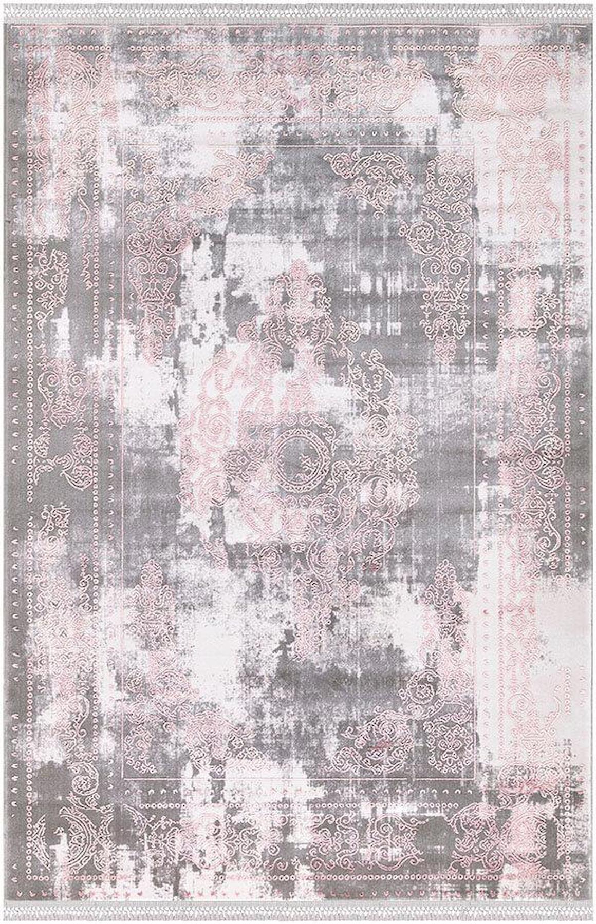 İpek Mekik Halı Blossom Füme-Pembe 10 mm Bambu Antialerjenik-Antistatik Yıkanabilir Orta Kaymaz Dikdörtgen Makine Dokuma Antre-Çocuk Odası-Salon-Yatak Odası Halısı 100x300 cm