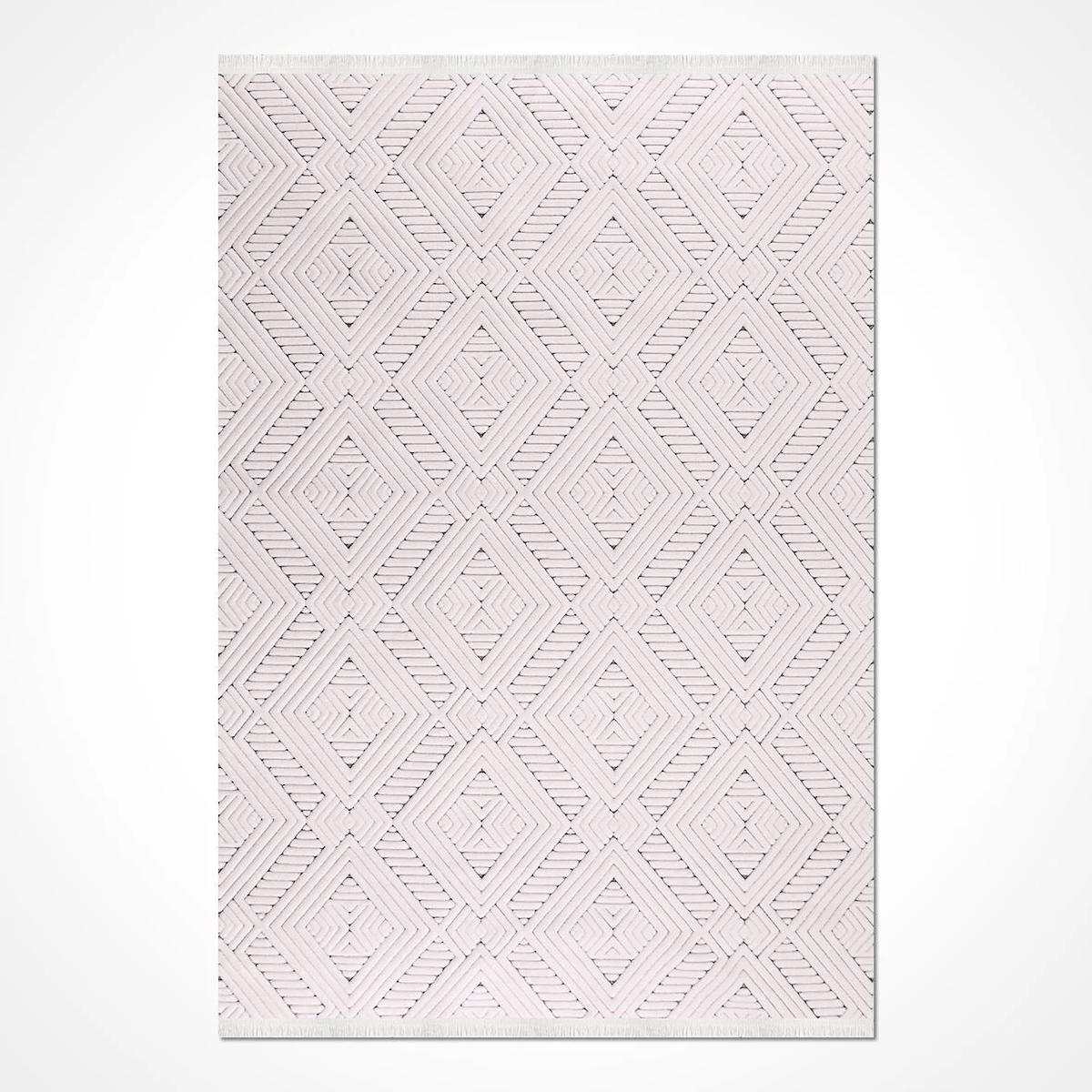 Crea Halı Havai HP07 Krem 7 mm Polyester Antibakteriyel Yıkanabilir Orta Geometrik Dikdörtgen Makine Dokuma Salon Halısı 100x500 cm