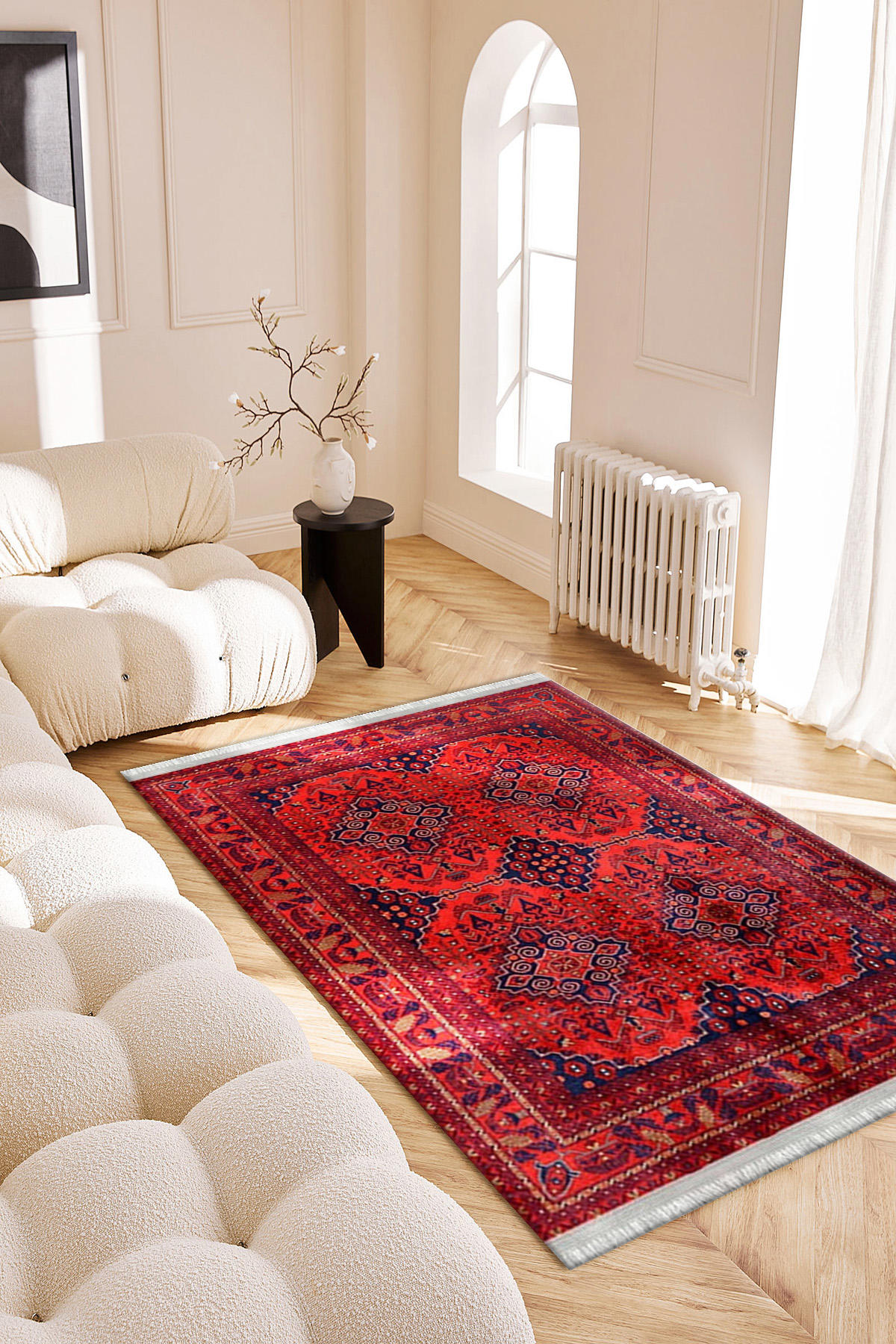 Kreatif Halı Kırmızı 4 mm Polyester Silinebilir Yıkanabilir İnce Kaymaz Dikdörtgen Makine Dokuma Salon Halısı 60x100 cm