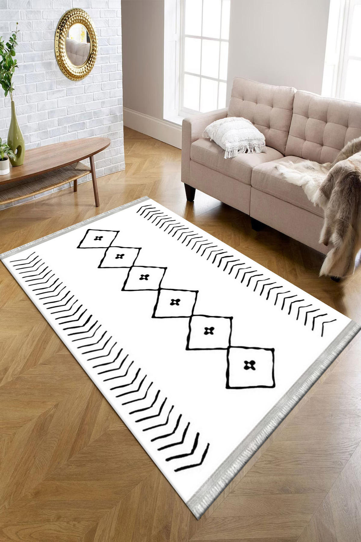 Kreatif Halı Çok Renkli 4 mm Polyester Antibakteriyel Yıkanabilir İnce Kaymaz Geometrik Dikdörtgen Makine Dokuma Salon Halısı 140x200 cm