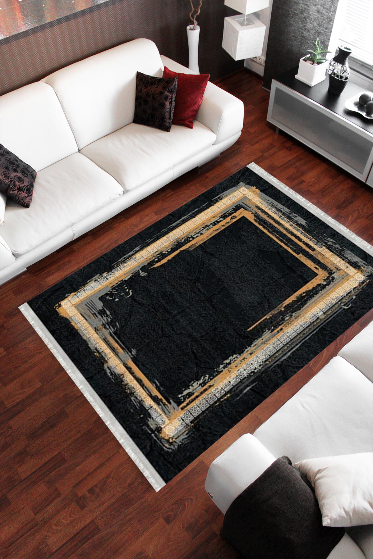 Homier Collection H-MD-0074A Krem 7 mm Pamuk Antibakteriyel Yıkanabilir Orta Kaymaz Dot Taban Dikdörtgen Makine Dokuma Salon Halısı 130x190 cm