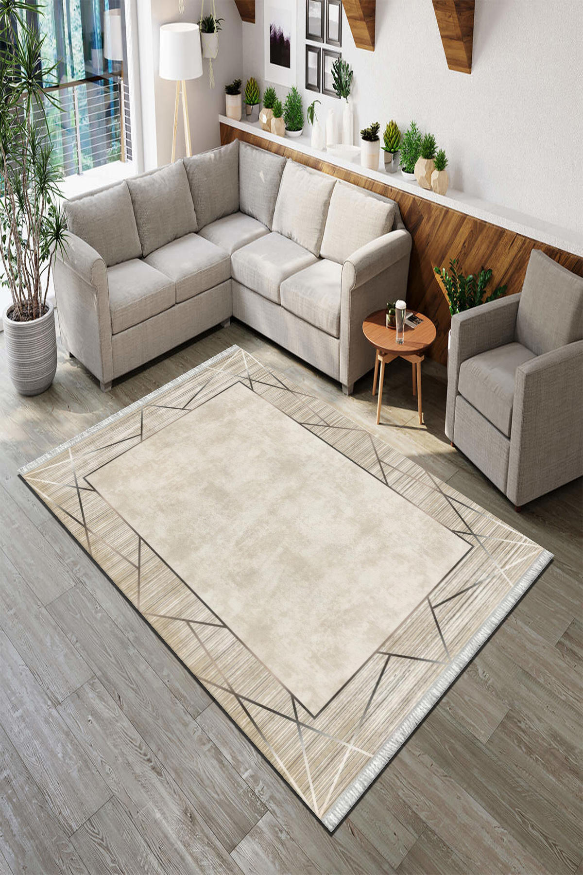 Roslyn Home Kahverengi 6 mm Polyester Toz Tutmaz Yıkanabilir İnce Kaymaz Dot Taban Dikdörtgen Makine Dokuma Salon Halısı 200x200 cm