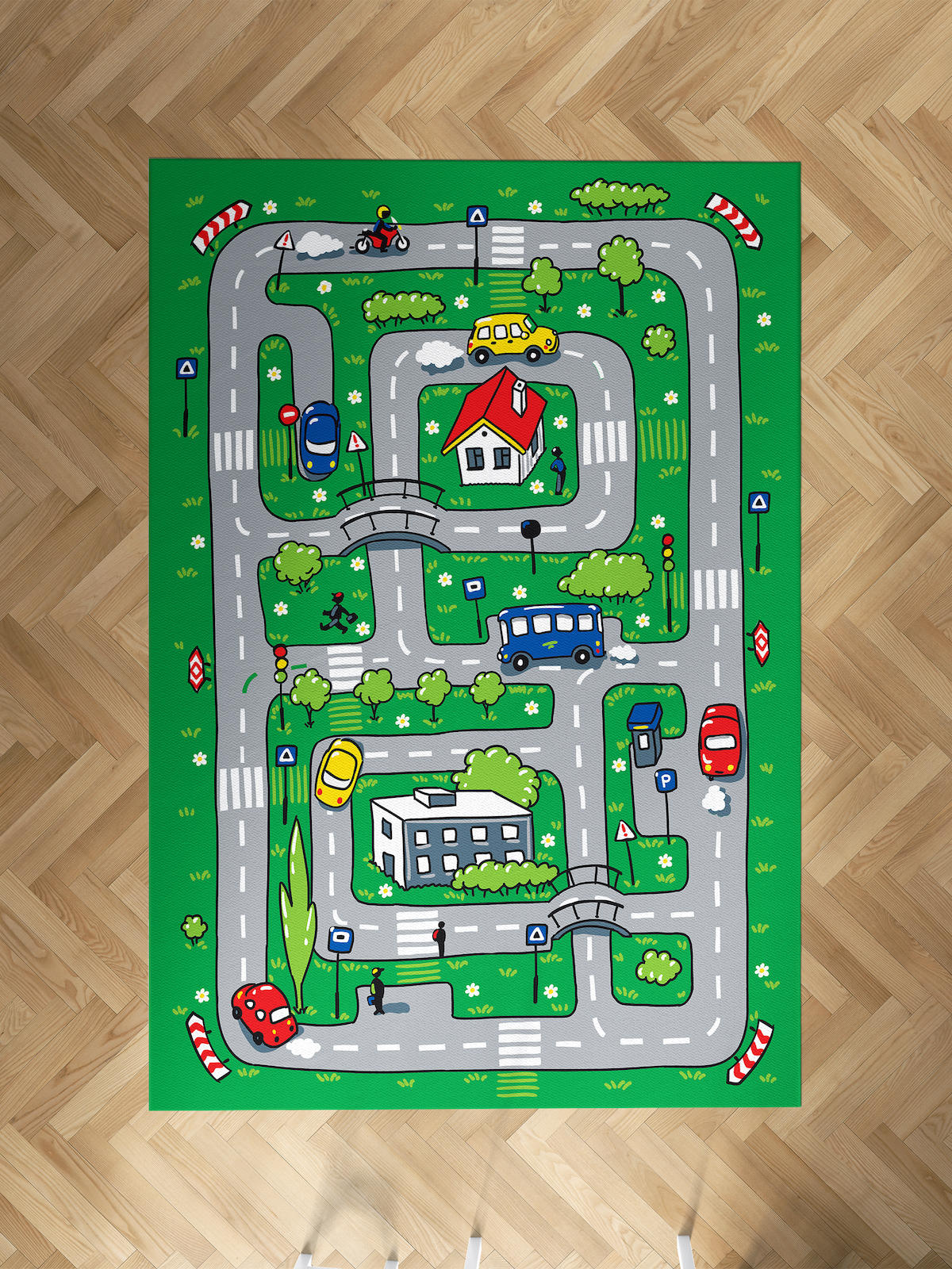 Mekta Home Şehir Çok Renkli 10 mm Antibakteriyel Yıkanabilir İnce Kaymaz Dot Taban Dikdörtgen Makine Dokuma Çocuk Odası Halısı 160x230 cm
