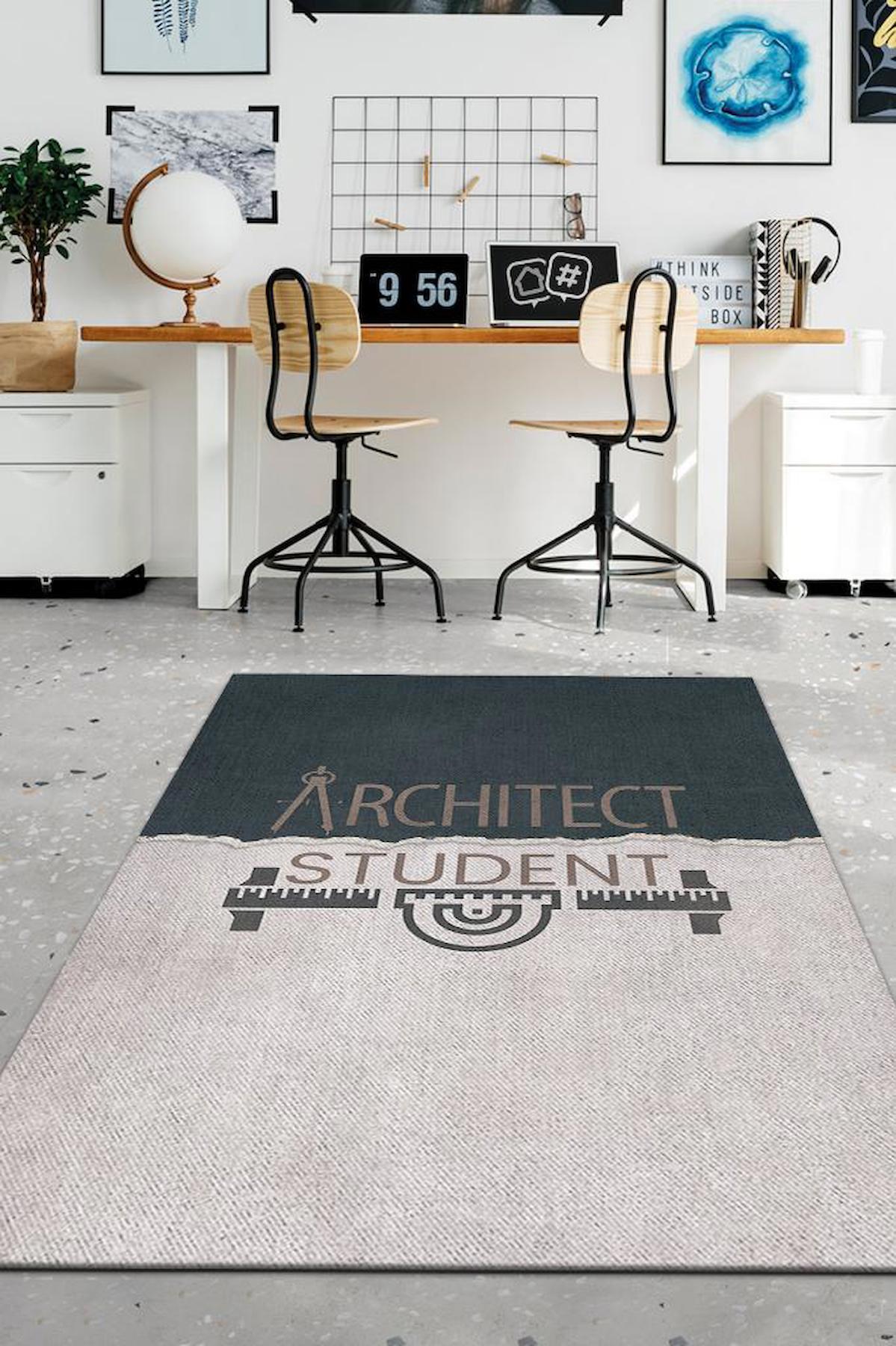 Homshtag Mimarlık Öğrencisi Çok Renkli 4 mm Pamuk Antistatik Yıkanabilir İnce Kaymaz Dikdörtgen Makine Dokuma Çalışma Odası Halısı 100x150 cm
