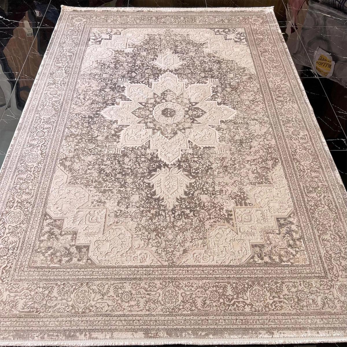Hoom Rugs Olimpos 3760 Bej 7 mm Akrilik-Viskon Silinebilir Yıkanabilir Orta Kaymaz Dikdörtgen Makine Dokuma Salon Halısı 160x230 cm