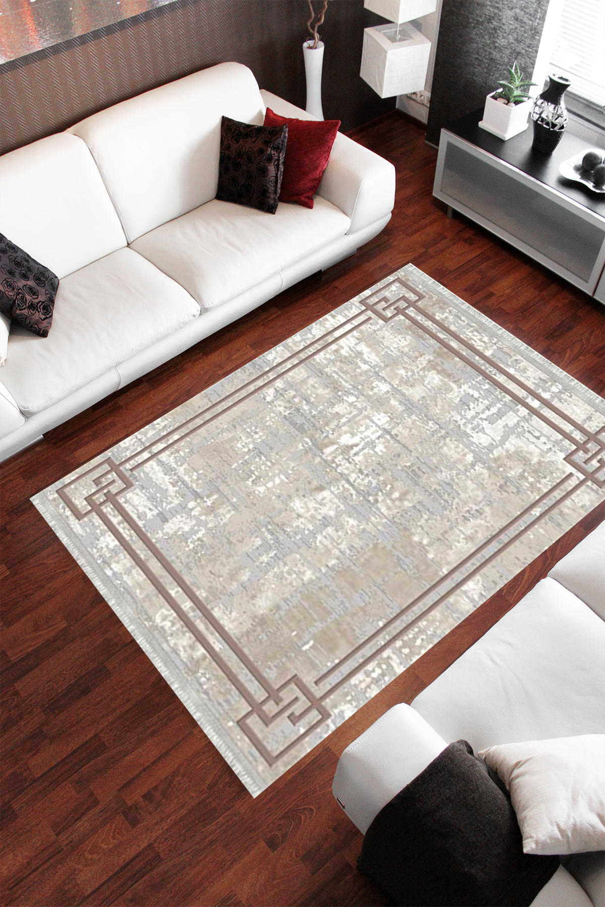 Homier Collection H-MD-0078A Krem 7 mm Pamuk Antibakteriyel Yıkanabilir Orta Kaymaz Dot Taban Dikdörtgen Makine Dokuma Salon Halısı 120x180 cm