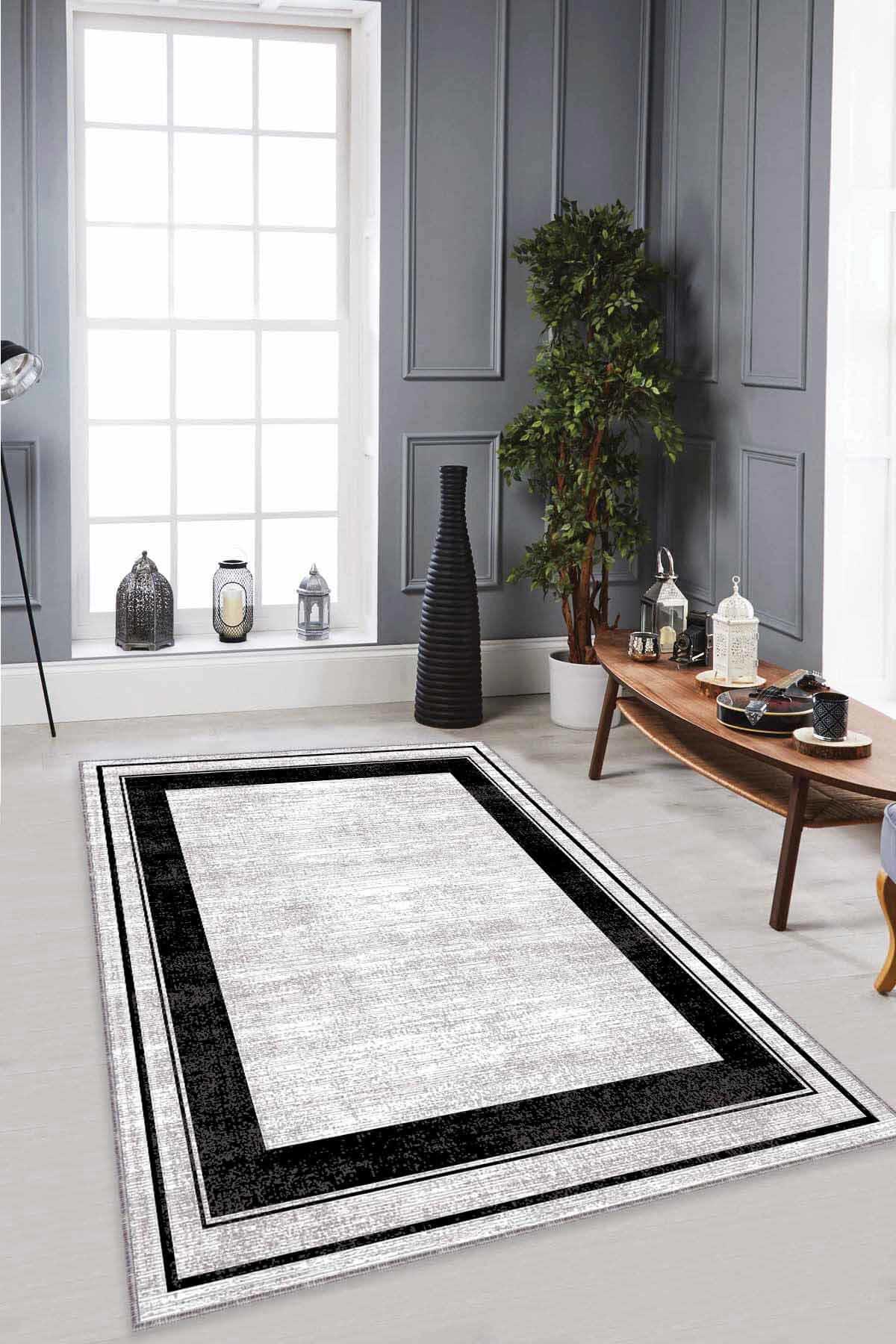 Viva Home AR531 Gri 7 mm Mikropolyester Toz Tutmaz Yıkanabilir İnce Kaymaz Dot Taban Dikdörtgen Makine Dokuma Salon Halısı 80x150 cm