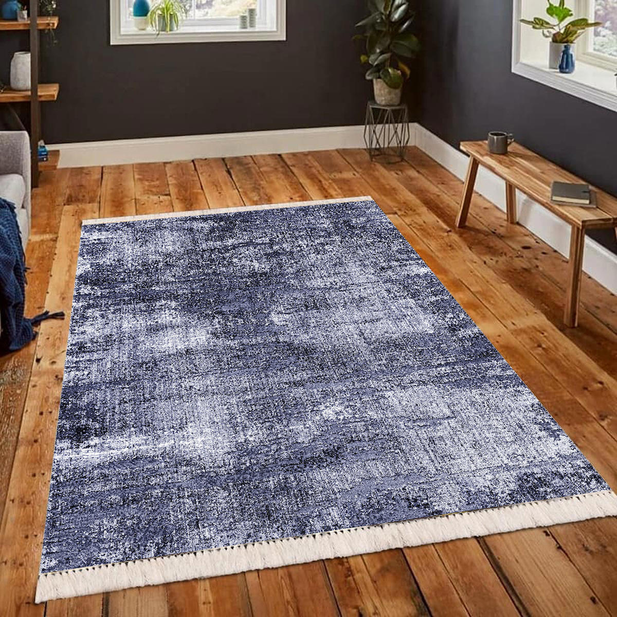 Aldora Gri 0.8 mm Polipropilen Yıkanabilir İnce Kaymaz Jüt Taban Dikdörtgen Makine Dokuma Salon Halısı 100x300 cm