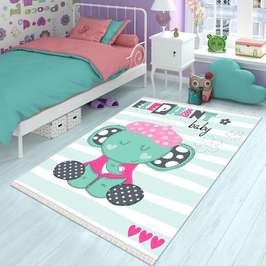 Halı Furyası Krem Polyester Yıkanabilir İnce Kaymaz Jüt Taban Dikdörtgen Makine Dokuma Çocuk Odası Halısı 80x120 cm