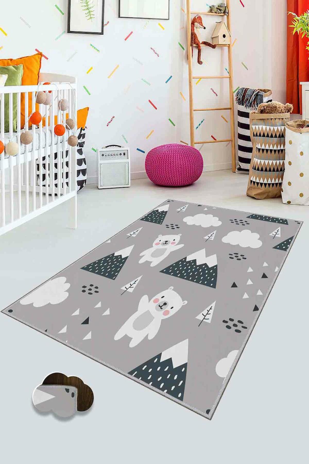 Homefesto Krem 5 mm Polyester Leke Tutmaz Yıkanabilir İnce Kaymaz Taban Dikdörtgen Makine Dokuma Çocuk Odası Halısı 40x60 cm