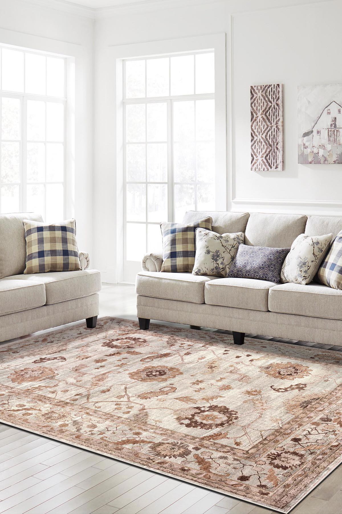 İlyaki Home Doras Krem 0.8 mm Pamuk Antibakteriyel Yıkanabilir Orta Kaymaz Dikdörtgen Makine Dokuma Salon Halısı 180x250 cm