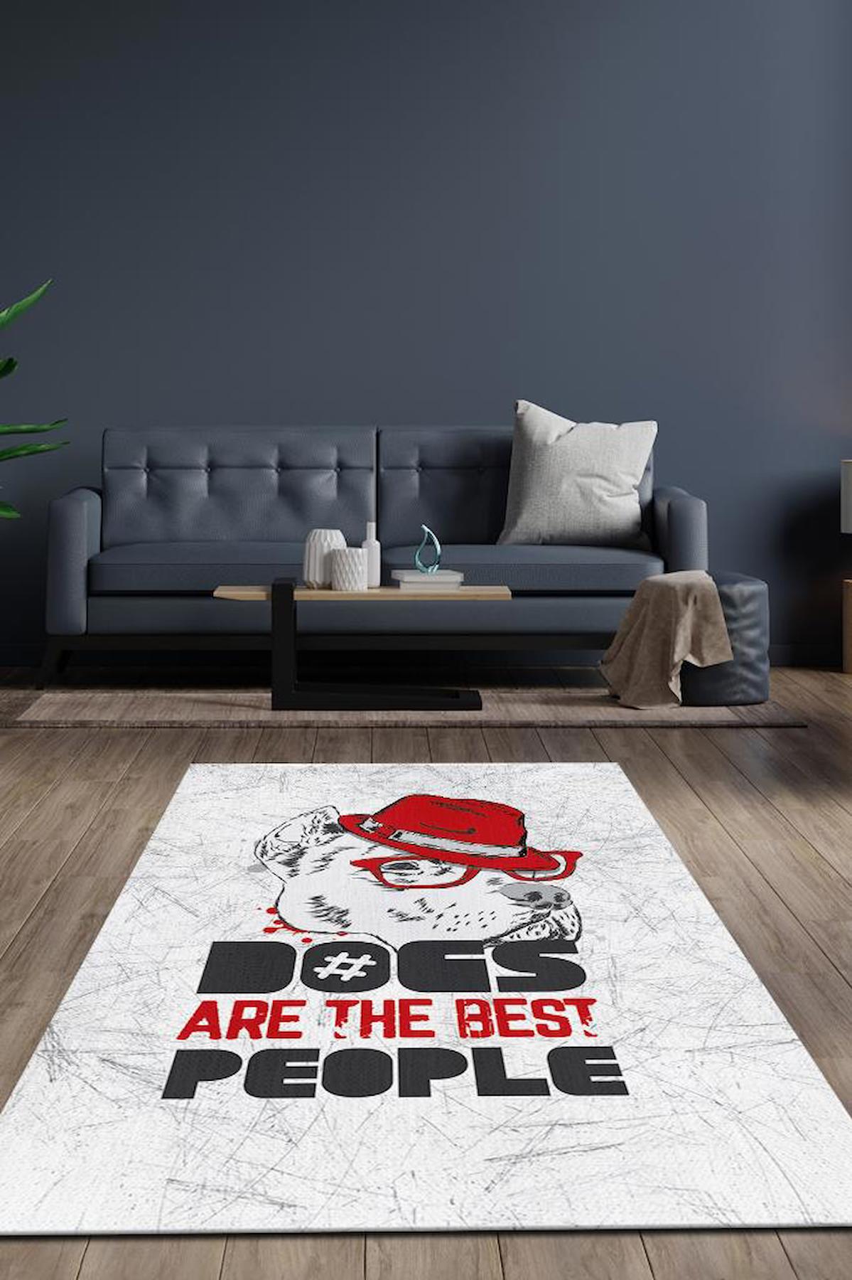 Homshtag En İyisi Köpekler Krem 4 mm Pamuk Antistatik Yıkanabilir İnce Kaymaz Dikdörtgen Makine Dokuma Genç Odası Halısı 133x190 cm