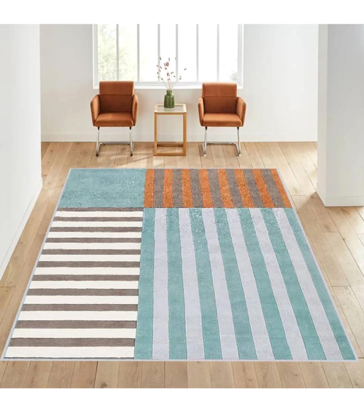 Rovigo Home RVG1028 Çok Renkli 8 mm Polyester Antibakteriyel-Leke Tutmaz-Toz Tutmaz Yıkanabilir İnce Kaymaz Dot Taban Dikdörtgen Makine Dokuma Salon Halısı 120x180 cm
