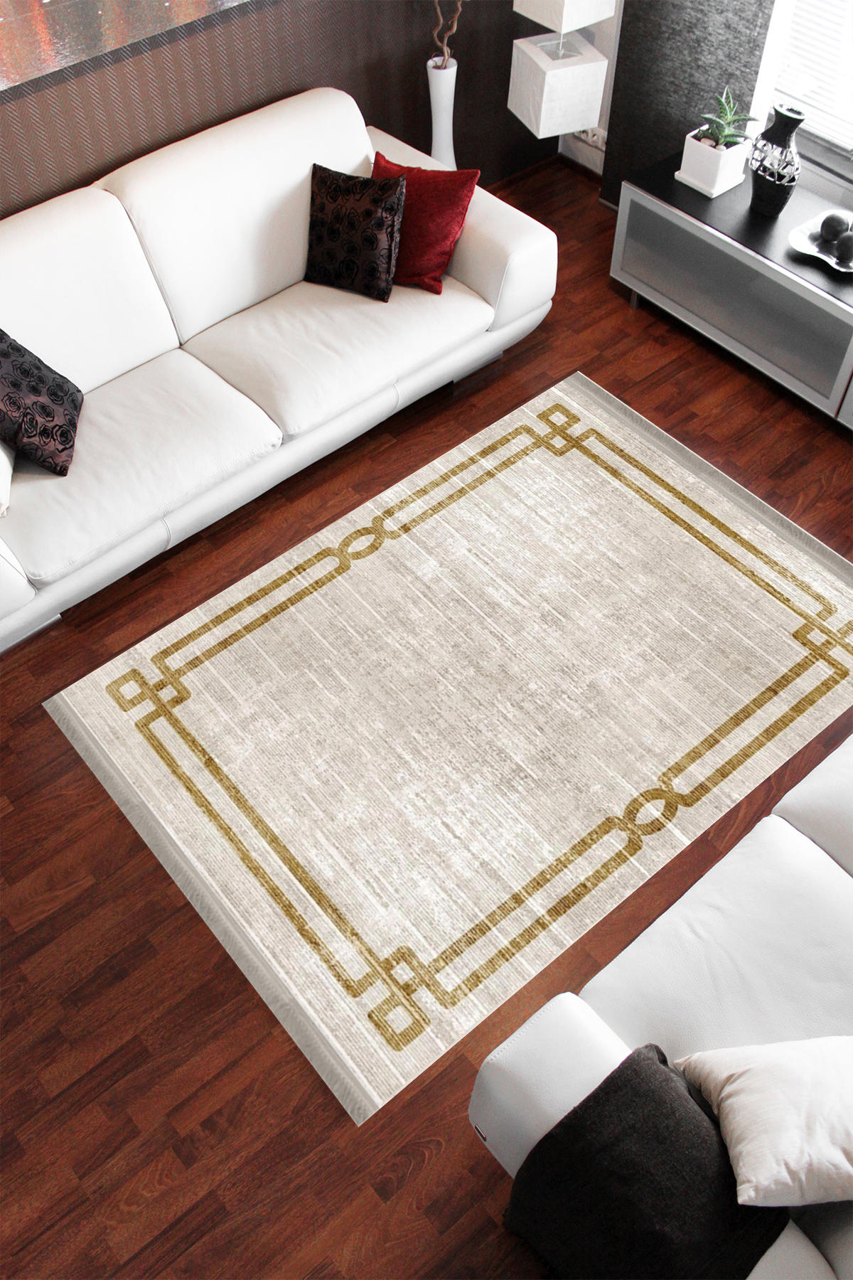 Homier Collection H-MD-0063A Krem 7 mm Pamuk Antibakteriyel Yıkanabilir Orta Kaymaz Dot Taban Dikdörtgen Makine Dokuma Salon Halısı 80x300 cm