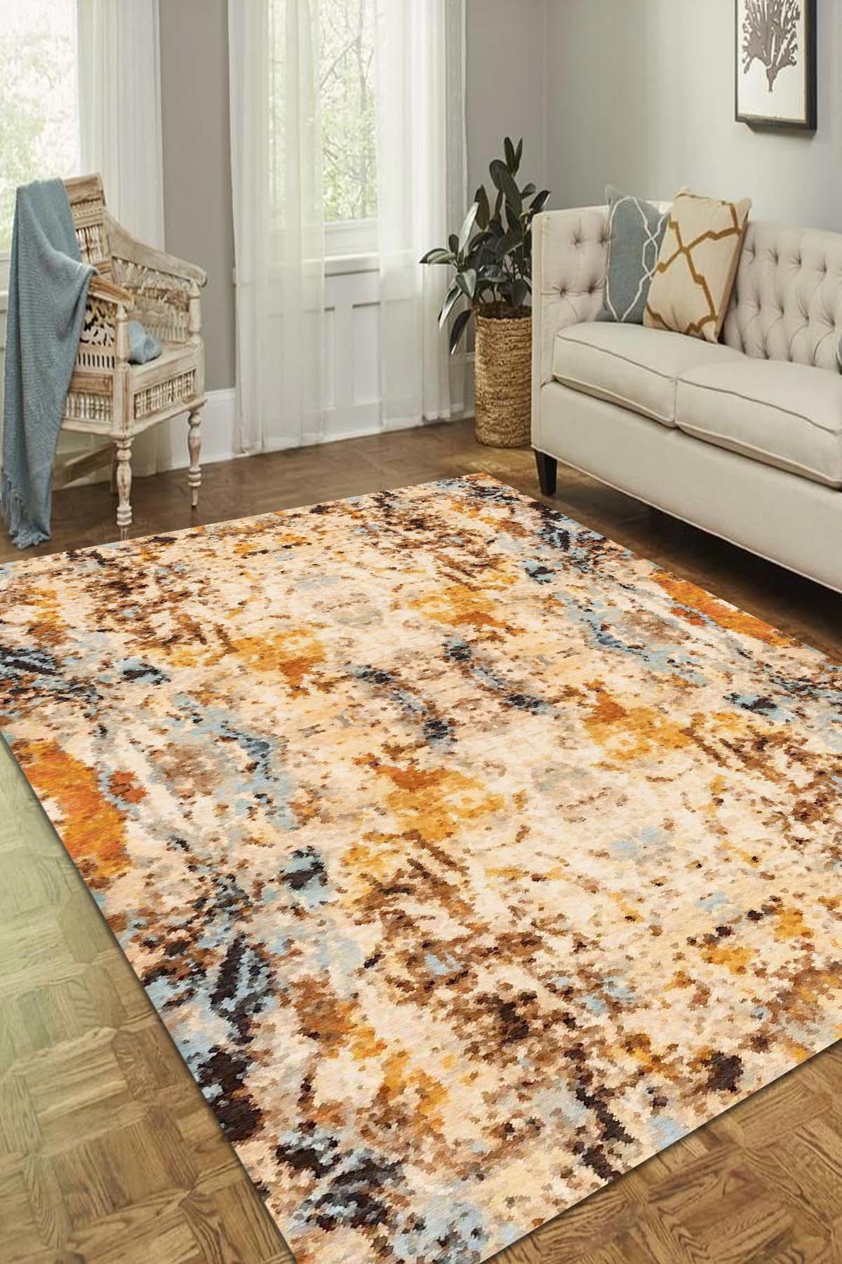 İlyaki Home Dimitri Krem 0.8 mm Pamuk Antibakteriyel-Leke Tutmaz-Toz Tutmaz Yıkanabilir İnce Kaymaz Dot Taban Dikdörtgen Makine Dokuma Salon Halısı 80x150 cm