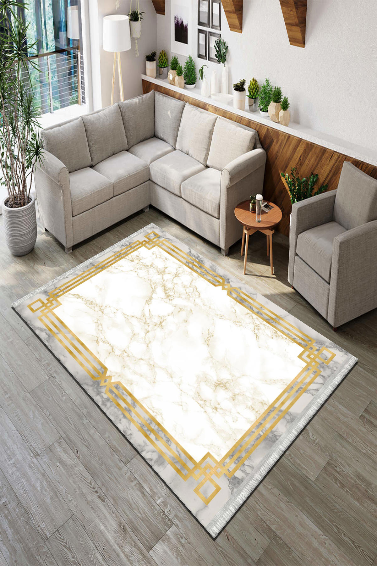 Roslyn Home Çok Renkli 6 mm Polyester Toz Tutmaz Yıkanabilir İnce Kaymaz Dot Taban Kare Makine Dokuma Salon Halısı 160x230 cm