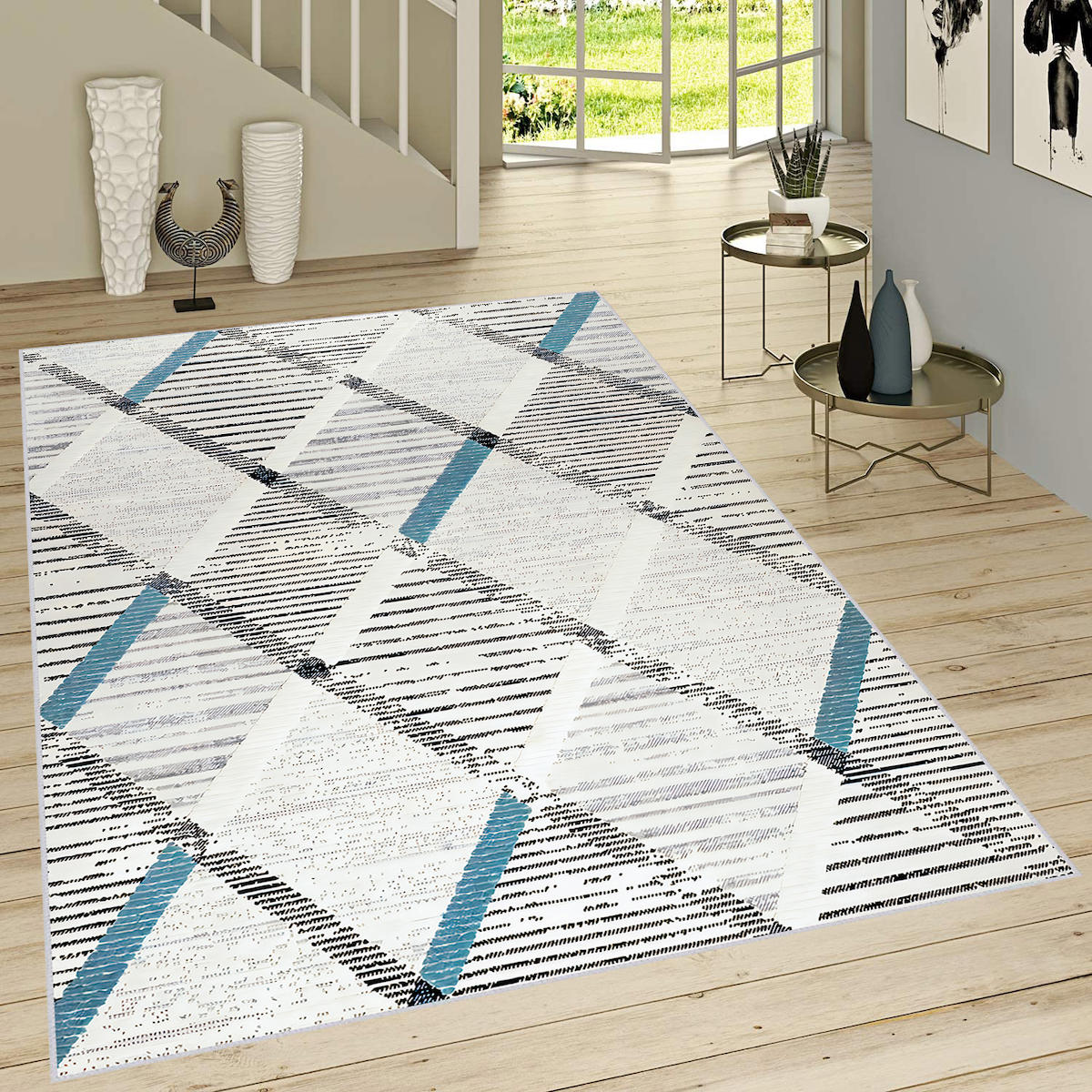 Rovigo Home RVG0737 Gri 8 mm Polyester Antibakteriyel-Leke Tutmaz-Toz Tutmaz Yıkanabilir İnce Kaymaz Dot Taban Dikdörtgen Makine Dokuma Salon Halısı 100x350 cm