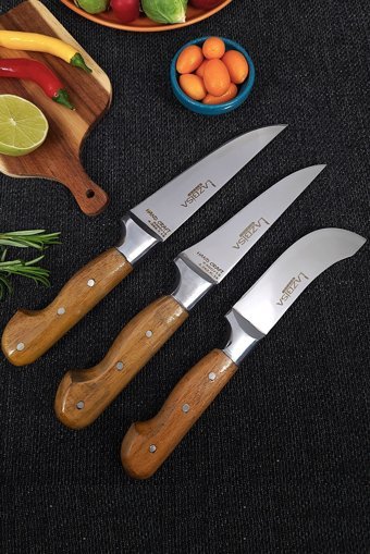 LAZBİSA Hand Craft 3 Parça Mutfak Bıçak Seti Et Ekmek Sebze Meyve Bıçak ( No: 1 - Yüzme - Sıyırma )