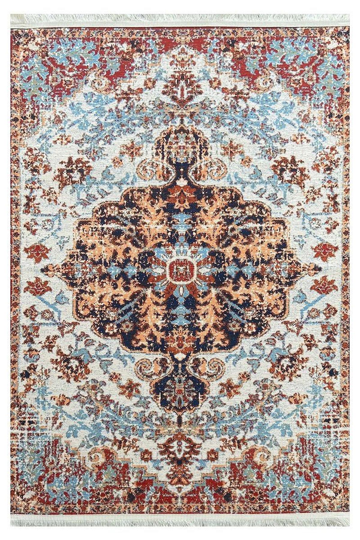 Prizma Home V6515 Çok Renkli Pamuk Toz Tutmaz Yıkanabilir Orta Dikdörtgen Makine Dokuma Oturma Odası-Salon Halısı 180x250 cm