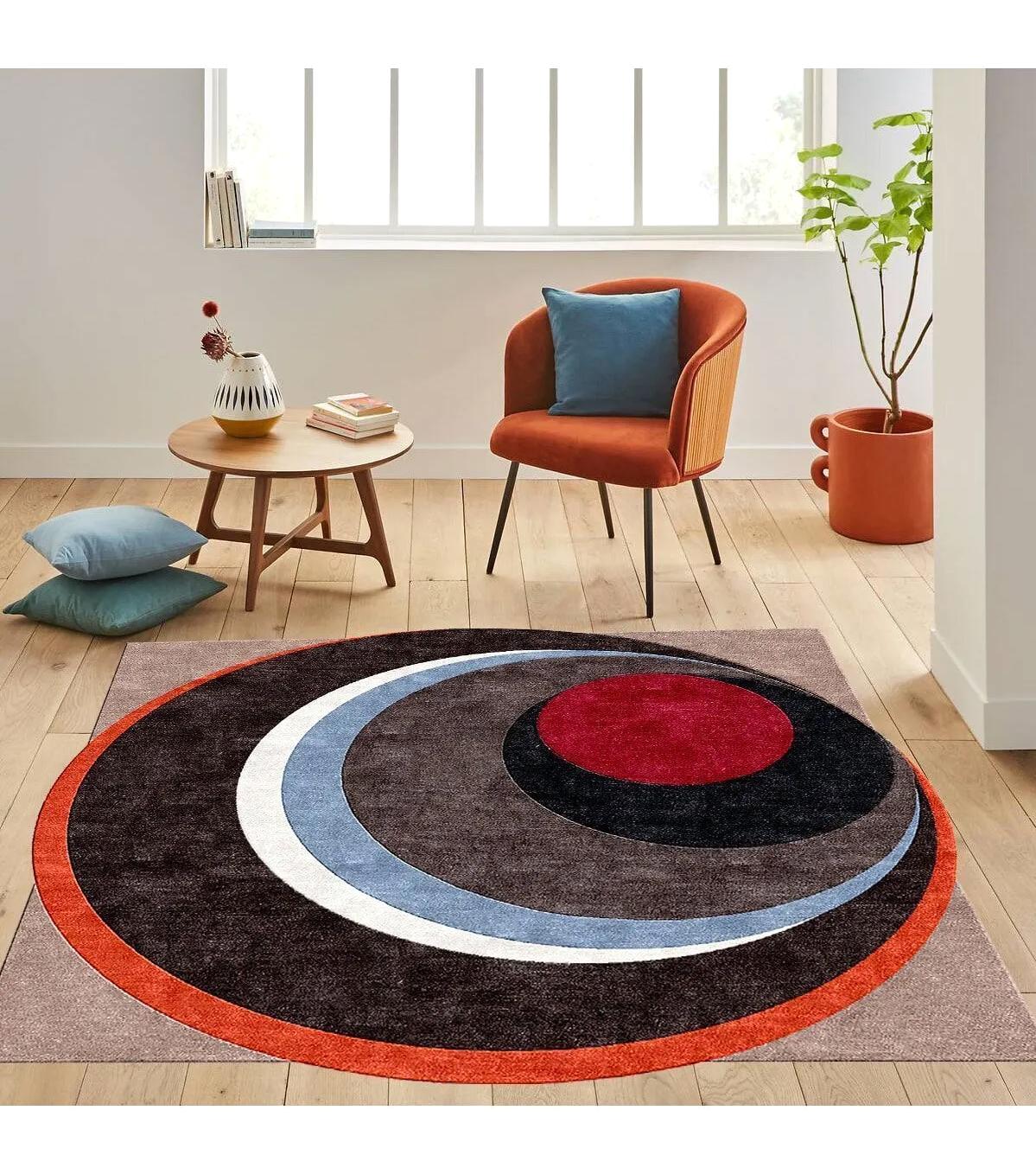 Rovigo Home RVG7279 Çok Renkli 8 mm Polyester Antibakteriyel-Leke Tutmaz-Toz Tutmaz Yıkanabilir İnce Kaymaz Dot Taban Yuvarlak Makine Dokuma Salon Halısı 80x150 cm