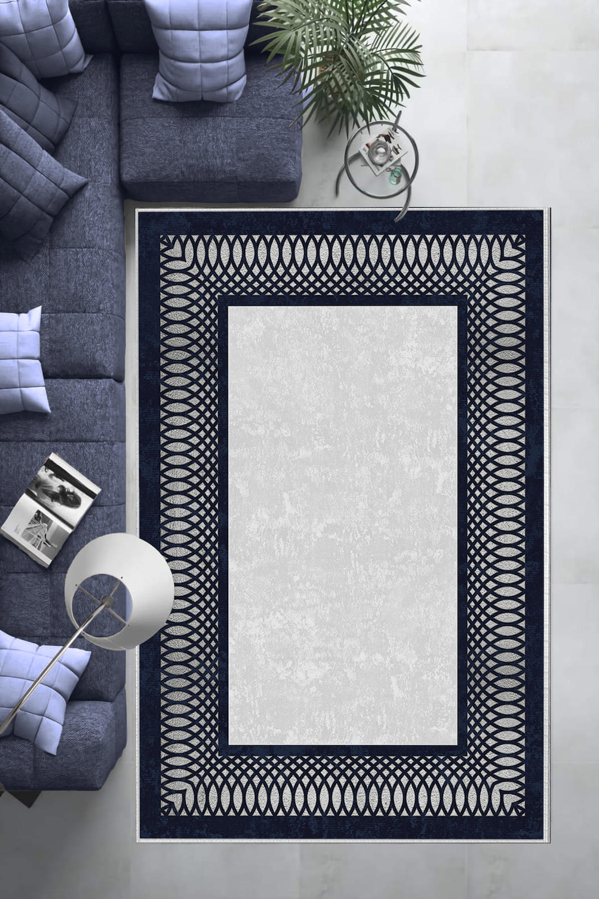 Aldora Gri-Siyah 0.8 mm Polipropilen Yıkanabilir Orta Kaymaz Deri Taban Dikdörtgen Makine Dokuma Salon Halısı 160x230 cm