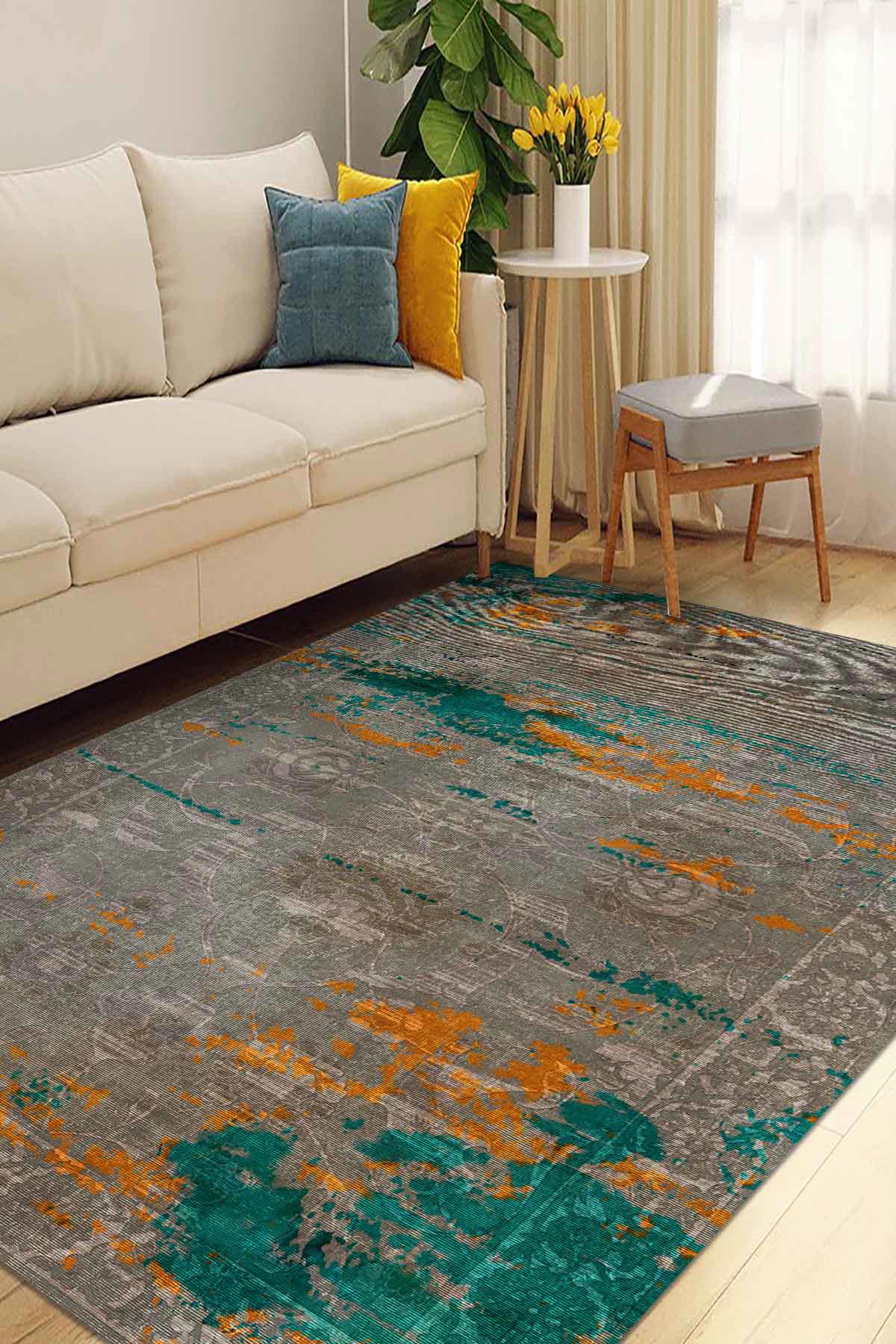 Aida Home Casey Krem 0.5 mm Pamuk Antibakteriyel Yıkanabilir İnce Kaymaz Pamuk Taban Dikdörtgen Makine Dokuma Salon Halısı 120x180 cm