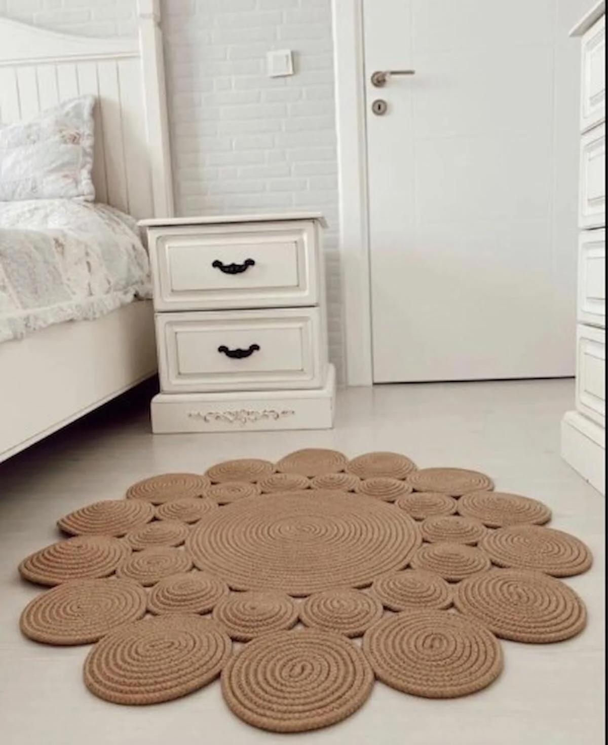 Halımax Milda Kahverengi 12 mm Çift Taraflı Yıkanabilir İnce Kaymaz Jüt Taban Yuvarlak Tufting Antre Halısı 133x190 cm