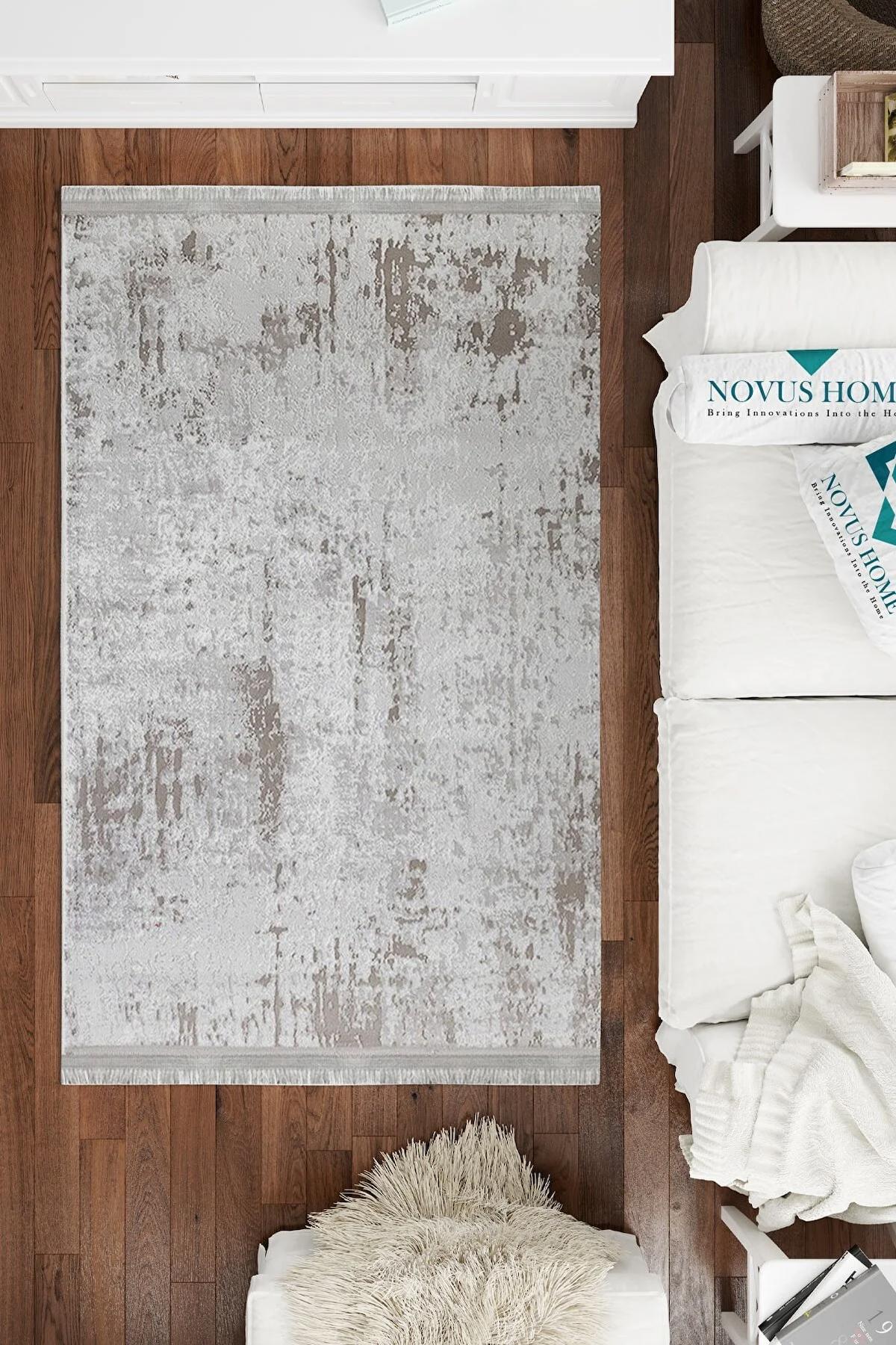 Novus Home Punto Serisi Gri - Kahverengi 7 mm Polyester Antibakteriyel-Toz Tutmaz-Yalıtıma Yardımcı Yıkanabilir İnce Kaymaz Taban Dikdörtgen Makine Dokuma Antre-Salon-Yatak Odası Halısı 100x200 cm