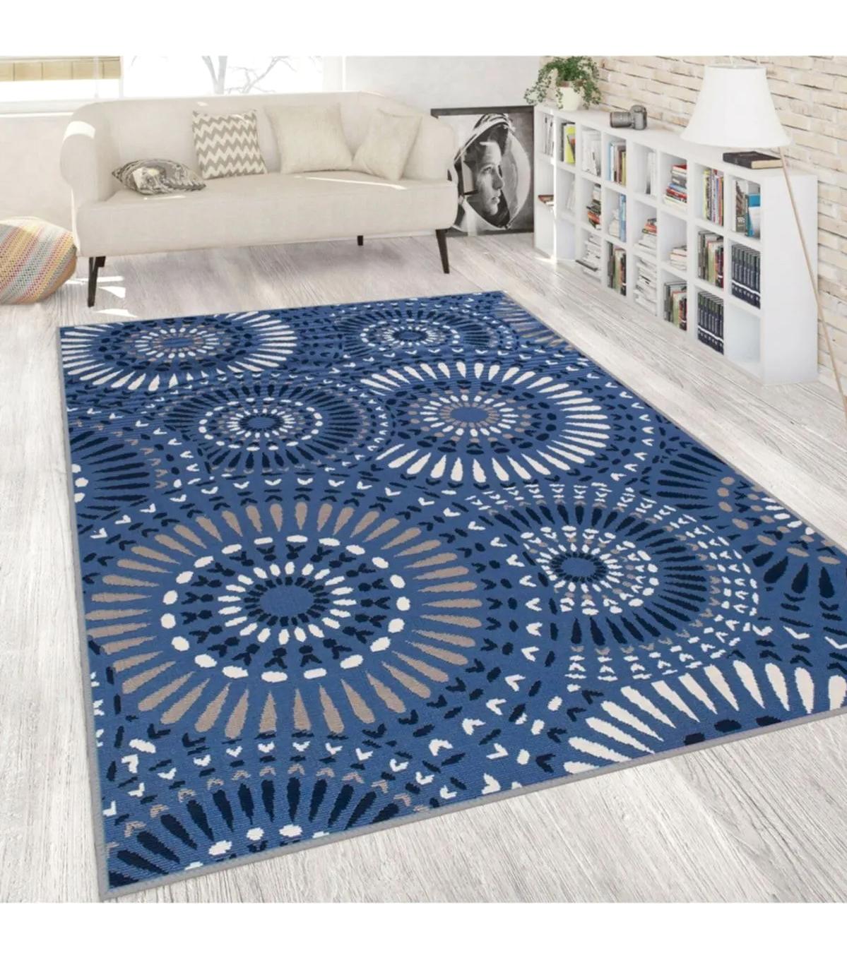 Rovigo Home RVG1811 Mavi 8 mm Polyester Antibakteriyel-Leke Tutmaz-Toz Tutmaz Yıkanabilir İnce Kaymaz Dot Taban Dikdörtgen Makine Dokuma Salon Halısı 80x500 cm