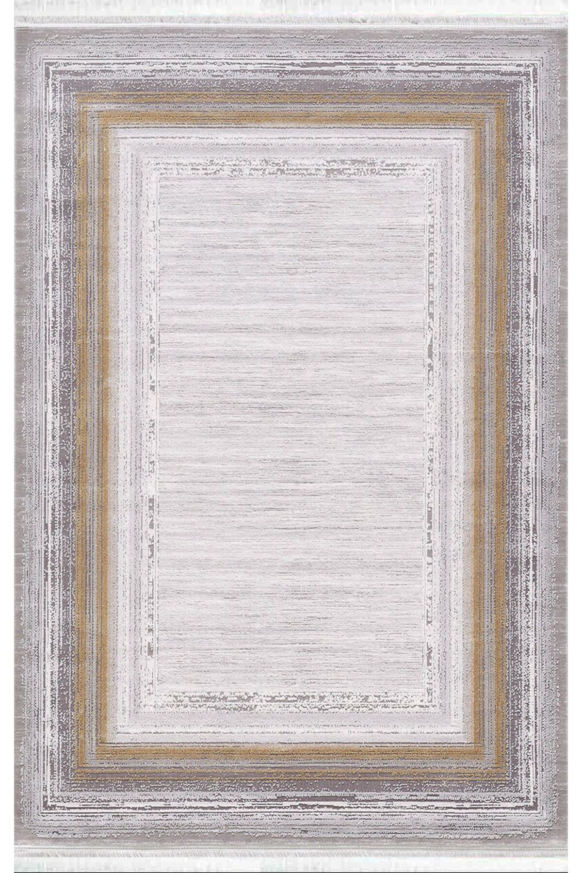 Artemis Halı Barok Antrasit-Turuncu 7 mm Viskon Yıkanabilir İnce Kaymaz Jüt Taban Dikdörtgen Makine Dokuma Salon Halısı 120x180 cm