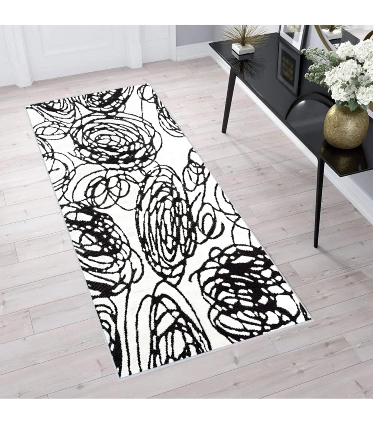 Rovigo Home RVG1705 Krem 8 mm Polyester Leke Tutmaz-Toz Tutmaz Yıkanabilir İnce Kaymaz Dot Taban Dikdörtgen Makine Dokuma Salon Halısı 100x200 cm