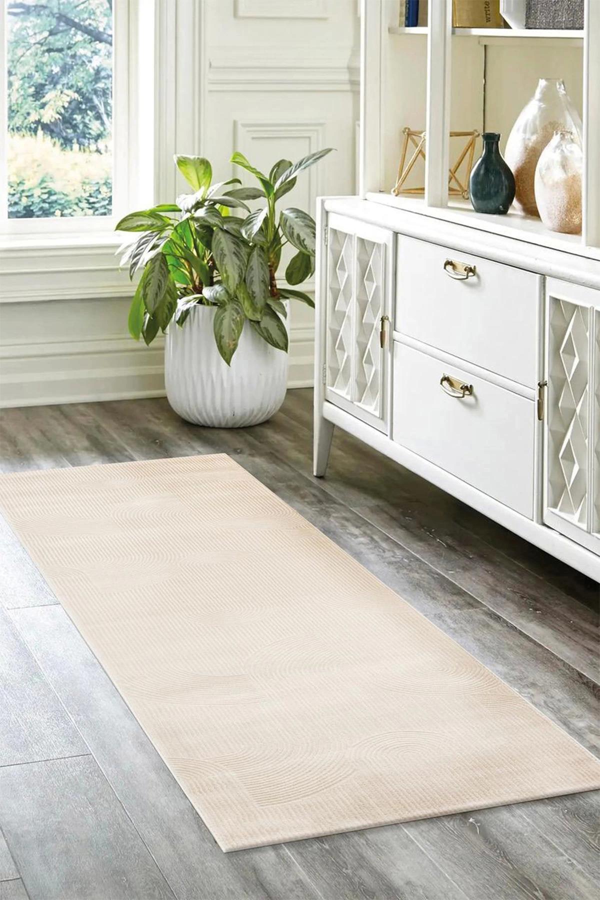 Şehrazat Home 1100 Krem 0.9 mm Polyester Antialerjenik Yıkanabilir İnce Kaymaz Dikdörtgen Makine Dokuma Salon Halısı 180x180 cm