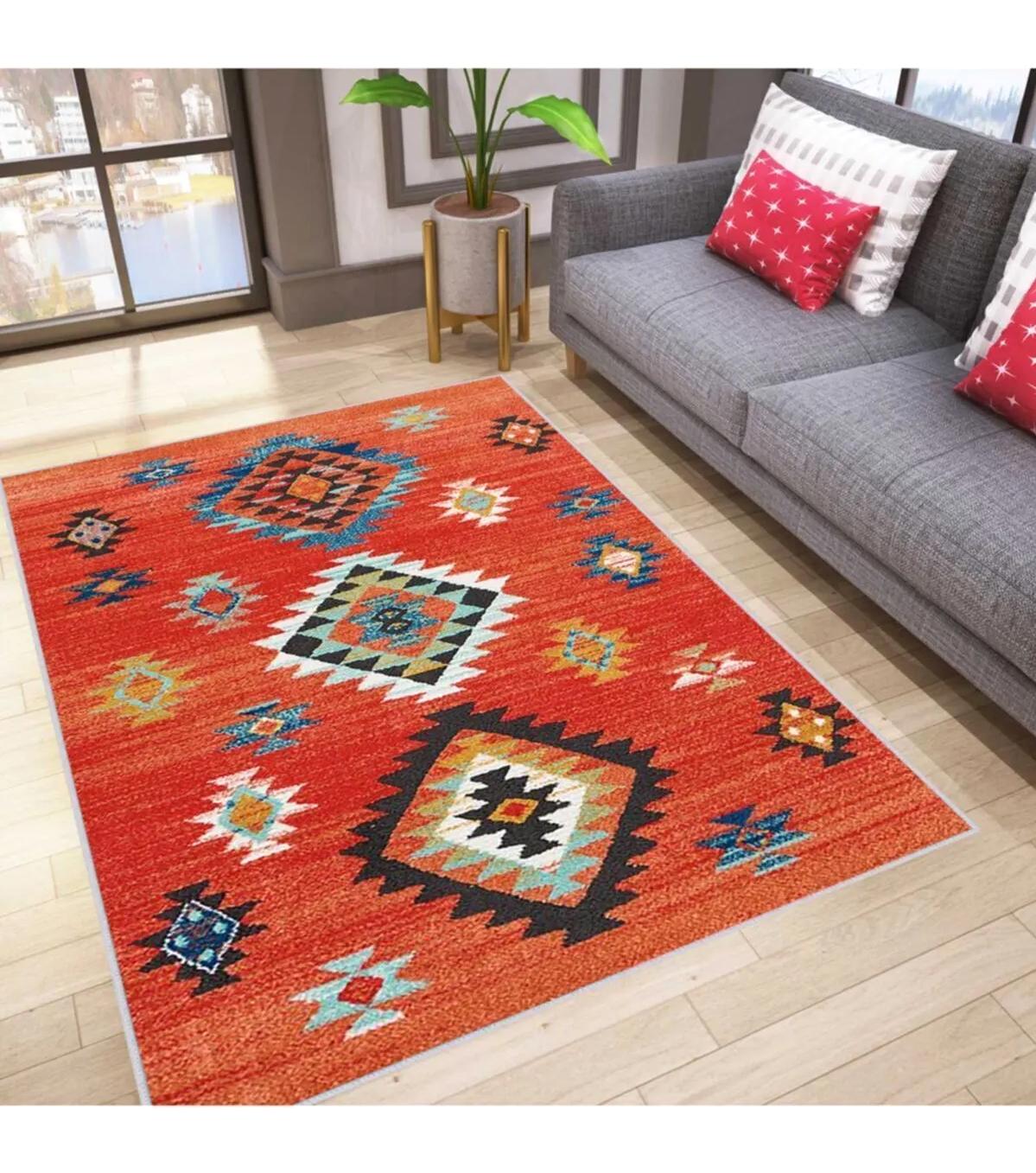 Rovigo Home RVG1022 Çok Renkli 8 mm Polyester Antibakteriyel-Leke Tutmaz-Toz Tutmaz Yıkanabilir İnce Kaymaz Dot Taban Dikdörtgen Makine Dokuma Salon Halısı 120x120 cm