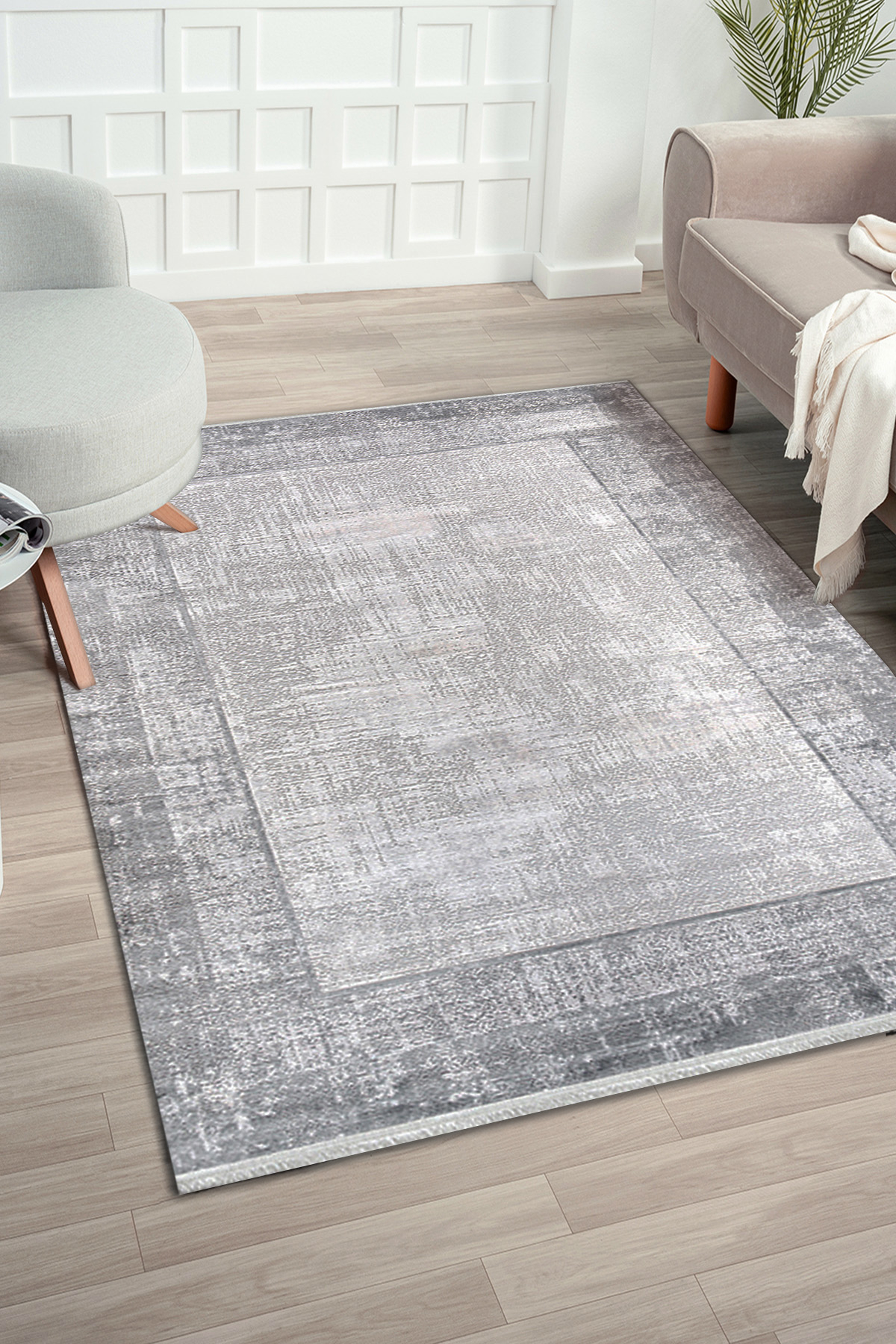 Konfor Halı Mirissa 9411 Gri 10 mm Akrilik Yıkanabilir Kalın Dot Taban Dikdörtgen Makine Dokuma Salon Halısı 120x180 cm