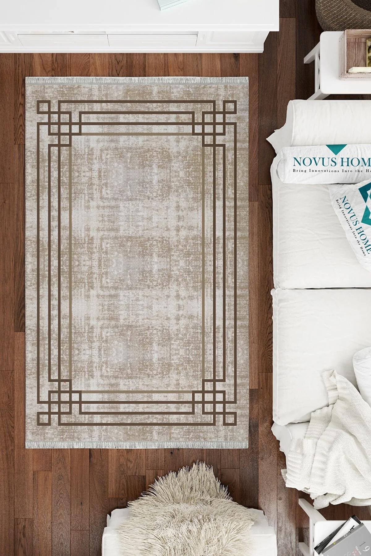 Novus Home Cotton Serisi Gri-Siyah 5 mm Pamuk Antibakteriyel-Toz Tutmaz-Yalıtıma Yardımcı Yıkanabilir İnce Kaymaz Taban Dikdörtgen Makine Dokuma Antre-Salon-Yatak Odası Halısı 120x180 cm