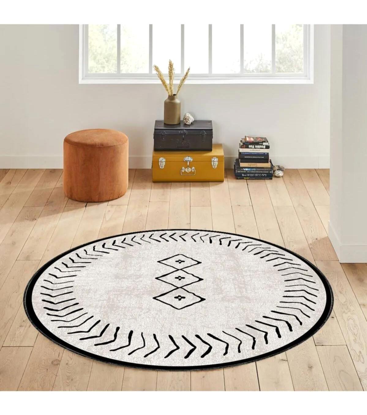 Rovigo Home RVG0003-SD423 Krem 8 mm Polyester Yıkanabilir Orta Kaymaz Dot Taban Yuvarlak Makine Dokuma Salon Halısı 160x300 cm