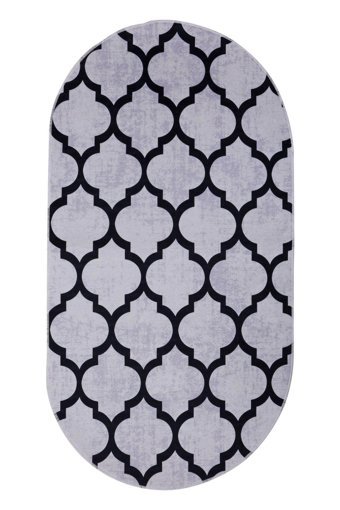Dijidekor Maça Gri 6 mm Polyester Yıkanabilir Orta Kaymaz Dot Taban Oval Makine Dokuma Salon Halısı 160x230 cm