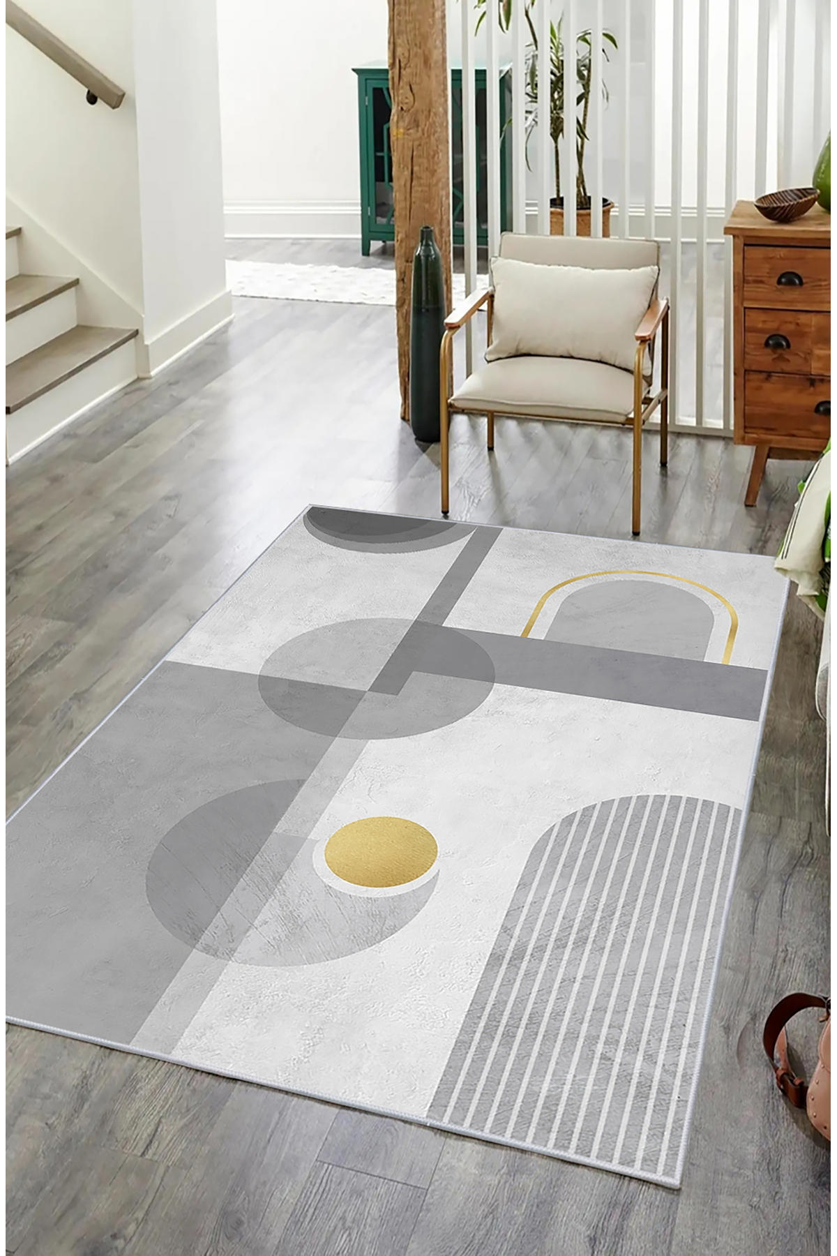 Artizon ART243 Gri 0.8 mm Polyester Toz Tutmaz Yıkanabilir İnce Kaymaz Dot Taban Dikdörtgen Makine Dokuma Salon Halısı 60x240 cm