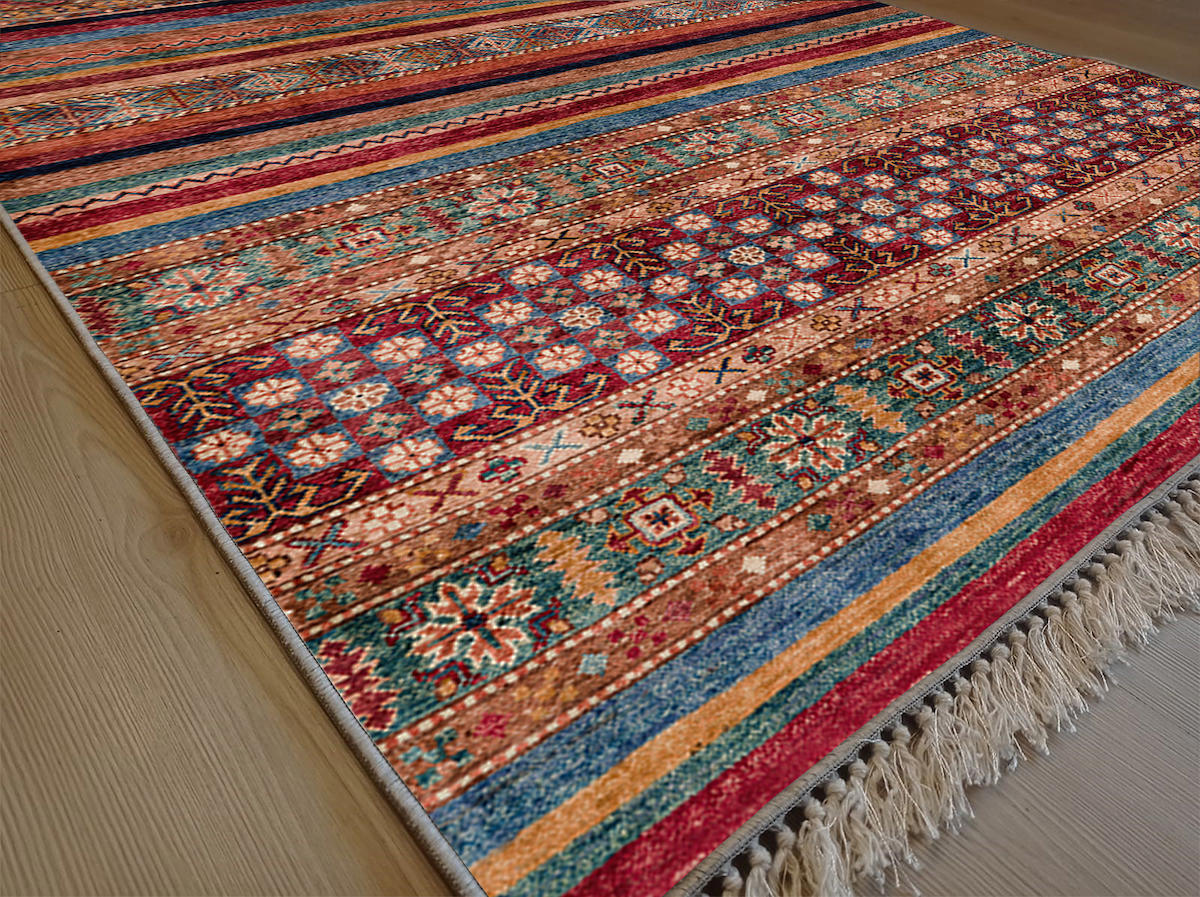 Aldora Çok Renkli 0.8 mm Polipropilen Yıkanabilir İnce Kaymaz Jüt Taban Dikdörtgen Makine Dokuma Salon Halısı 100x200 cm