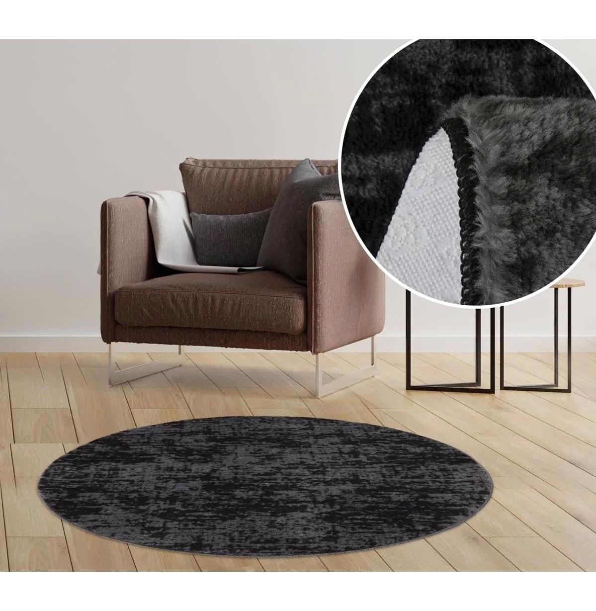Orkide Home Siyah 14 mm Polyester Yıkanabilir Kalın Kaymaz Jel Taban Yuvarlak Makine Dokuma Salon Halısı 80x500 cm