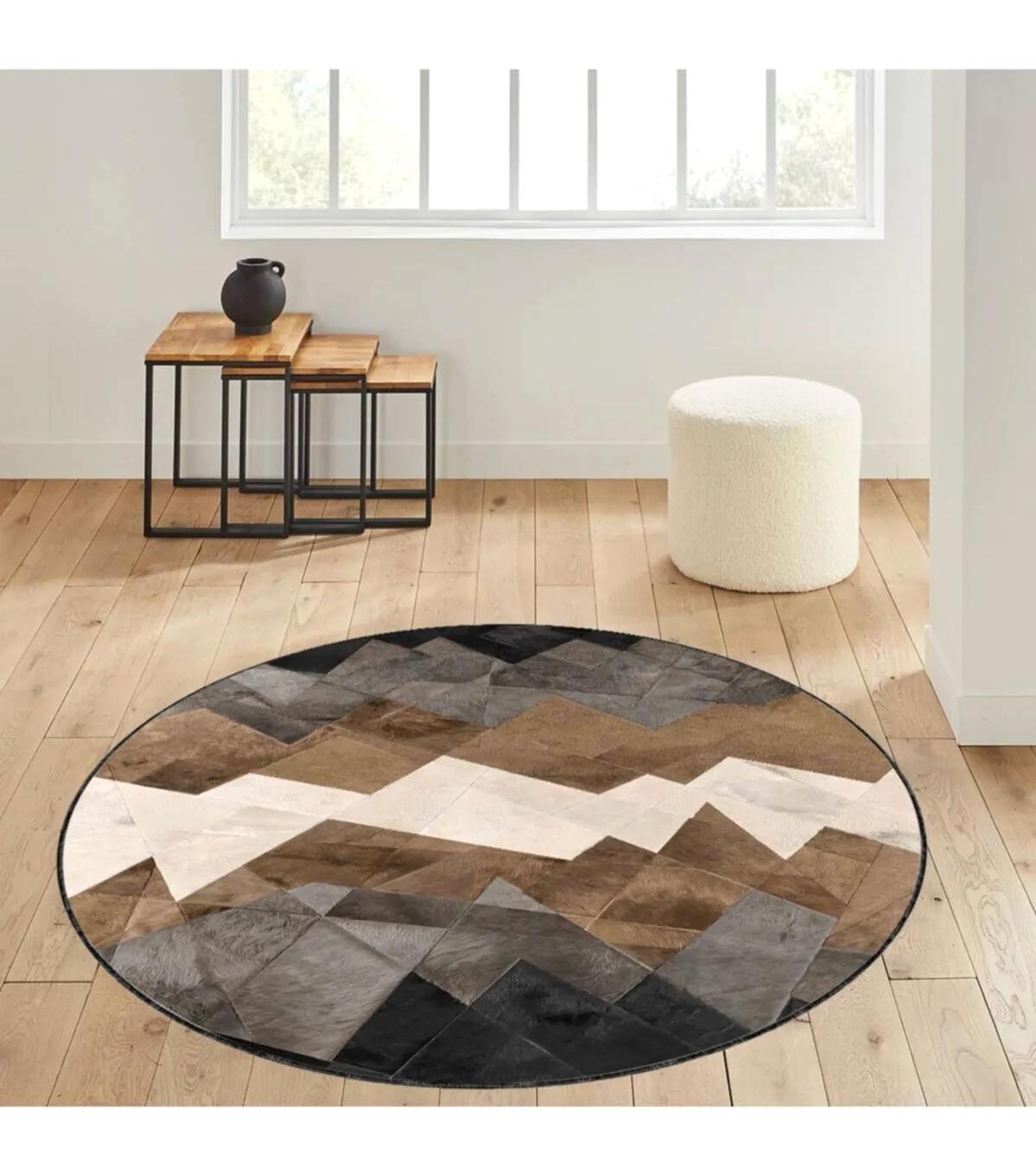 Rovigo Home RVG7029 Krem 8 mm Polyester Leke Tutmaz-Toz Tutmaz Yıkanabilir İnce Kaymaz Dot Taban Yuvarlak Makine Dokuma Salon Halısı 180x250 cm