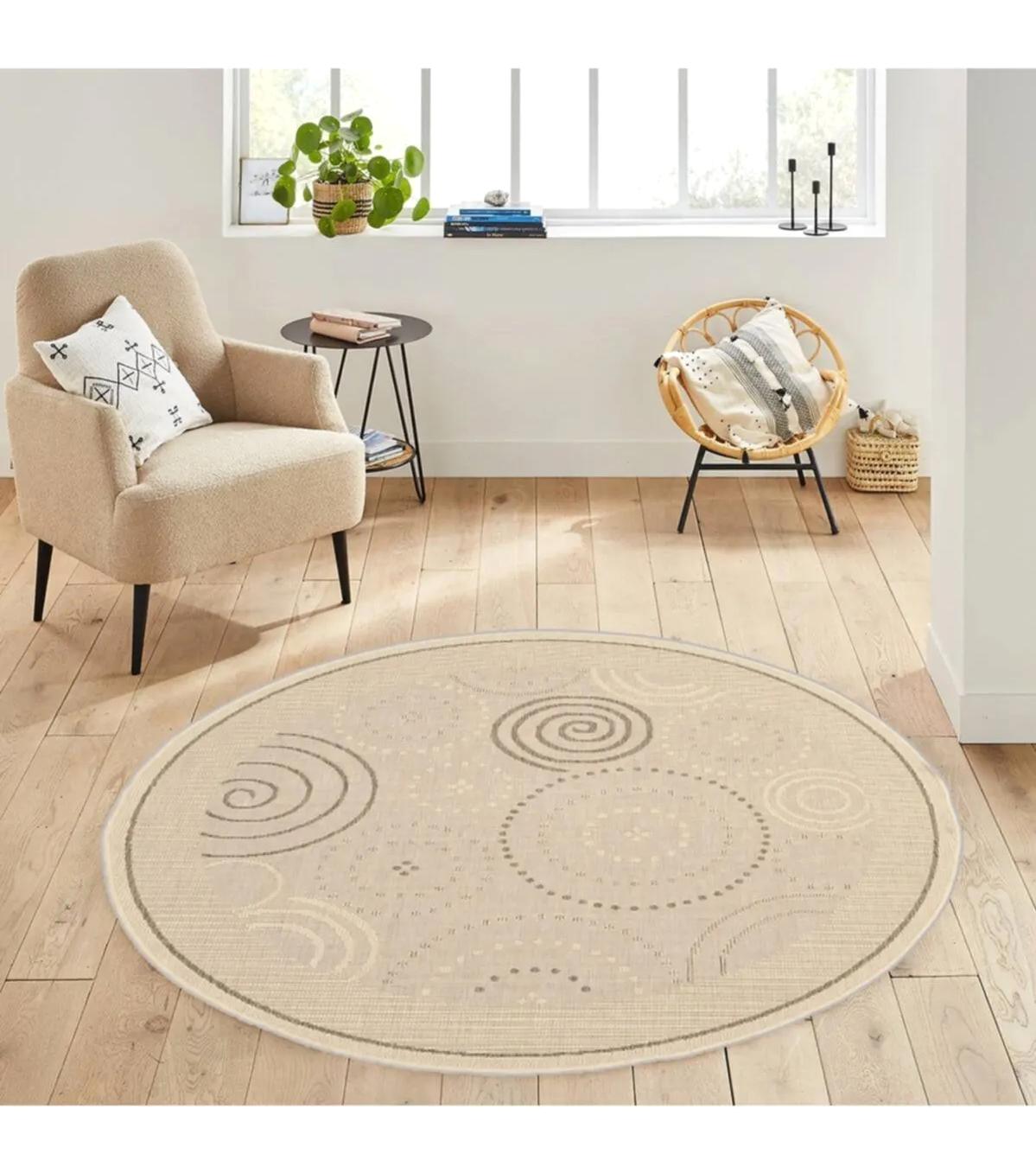 Rovigo Home RVG7155 Krem 8 mm Polyester Antibakteriyel-Leke Tutmaz-Toz Tutmaz Yıkanabilir İnce Kaymaz Dot Taban Yuvarlak Makine Dokuma Salon Halısı 180x250 cm