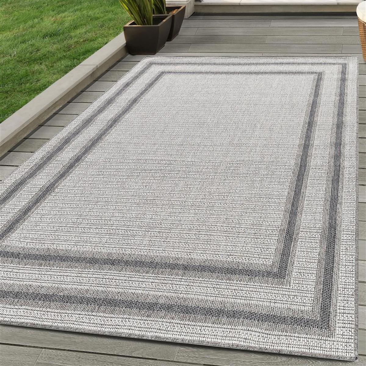 Carpettex Krem 7 mm Polipropilen Antialerjenik Yıkanabilir Orta Kaymaz Dikdörtgen Makine Dokuma Teras Halısı 120x180 cm