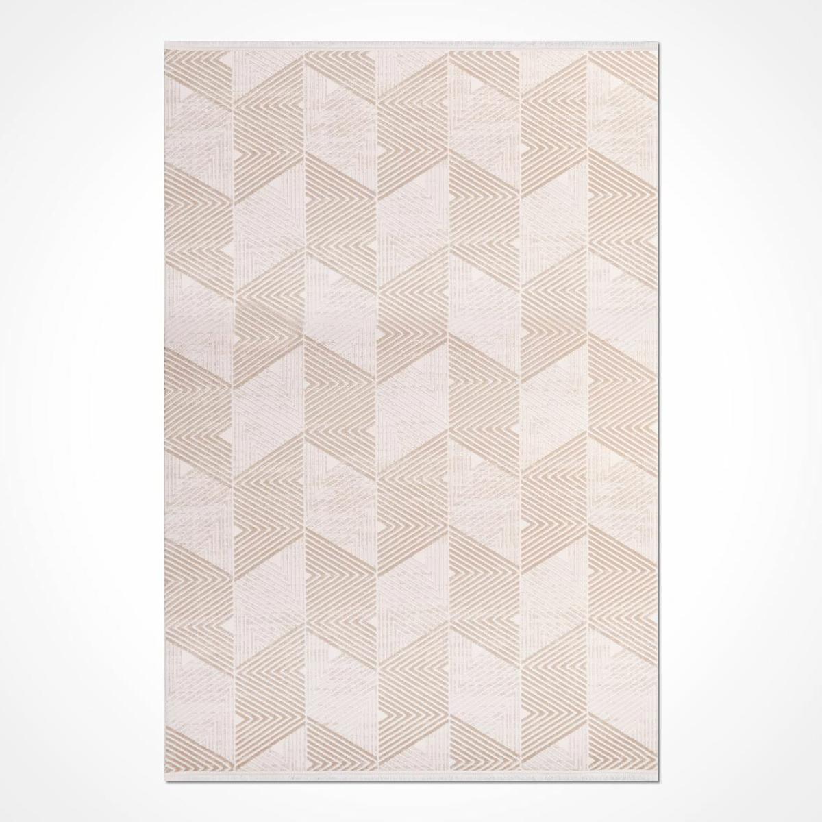 Crea Halı Filika 11302 Krem 8 mm Akrilik Toz Tutmaz Yıkanabilir İnce Geometrik Dikdörtgen Makine Dokuma Salon Halısı 150x240 cm