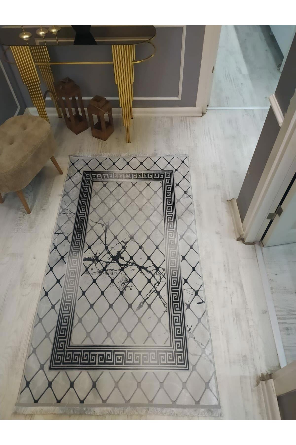 Doruklar Home Collection Krem 0.7 mm Yıkanabilir Kaymaz Taban Geometrik Dikdörtgen Makine Dokuma Halı 160x235 cm
